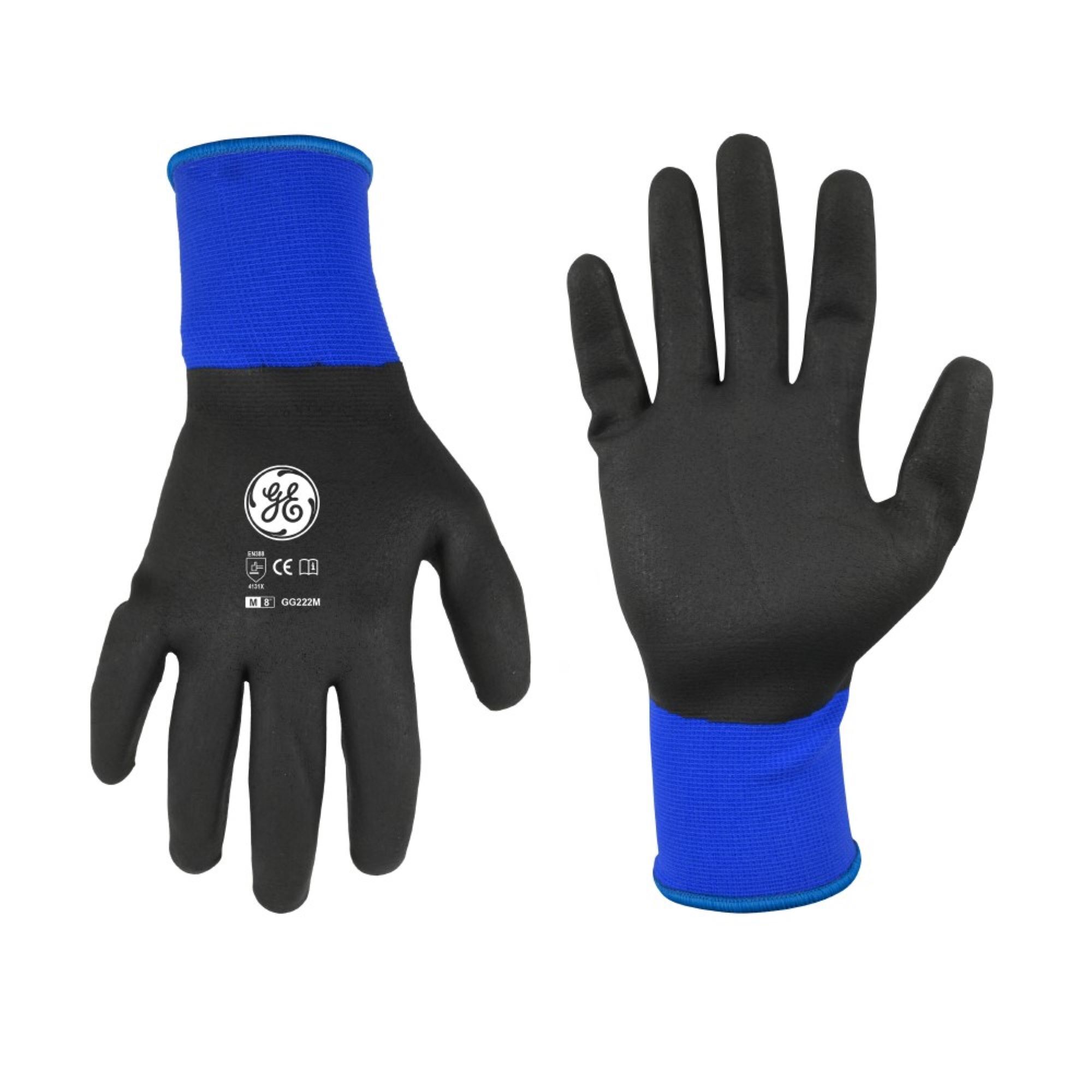 General Electric, M Foam Nitrile Black/Blue Dipped Gloves 12 pair, Size M, Included (qty.) 12, Model GG222M