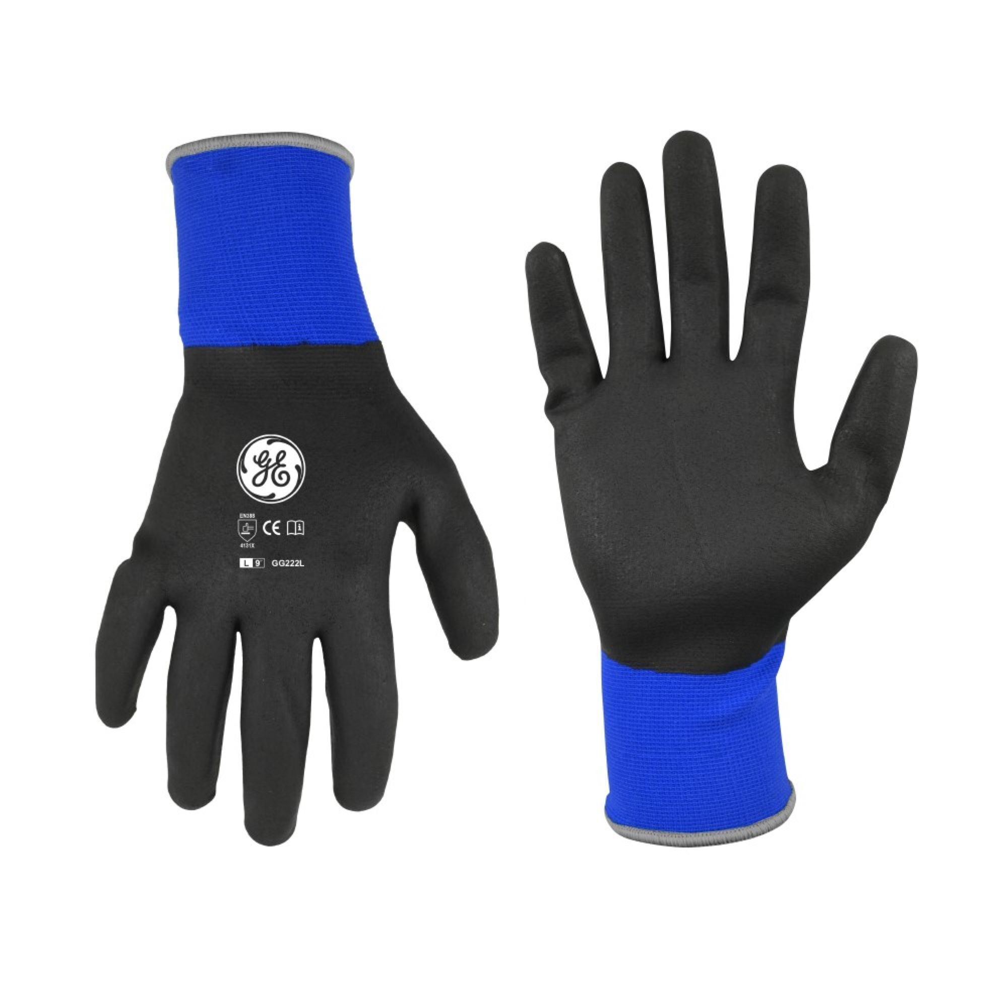 General Electric, L Foam Nitrile Black/Blue Dipped Gloves 12 Pairs, Size L, Included (qty.) 12, Model GG222L