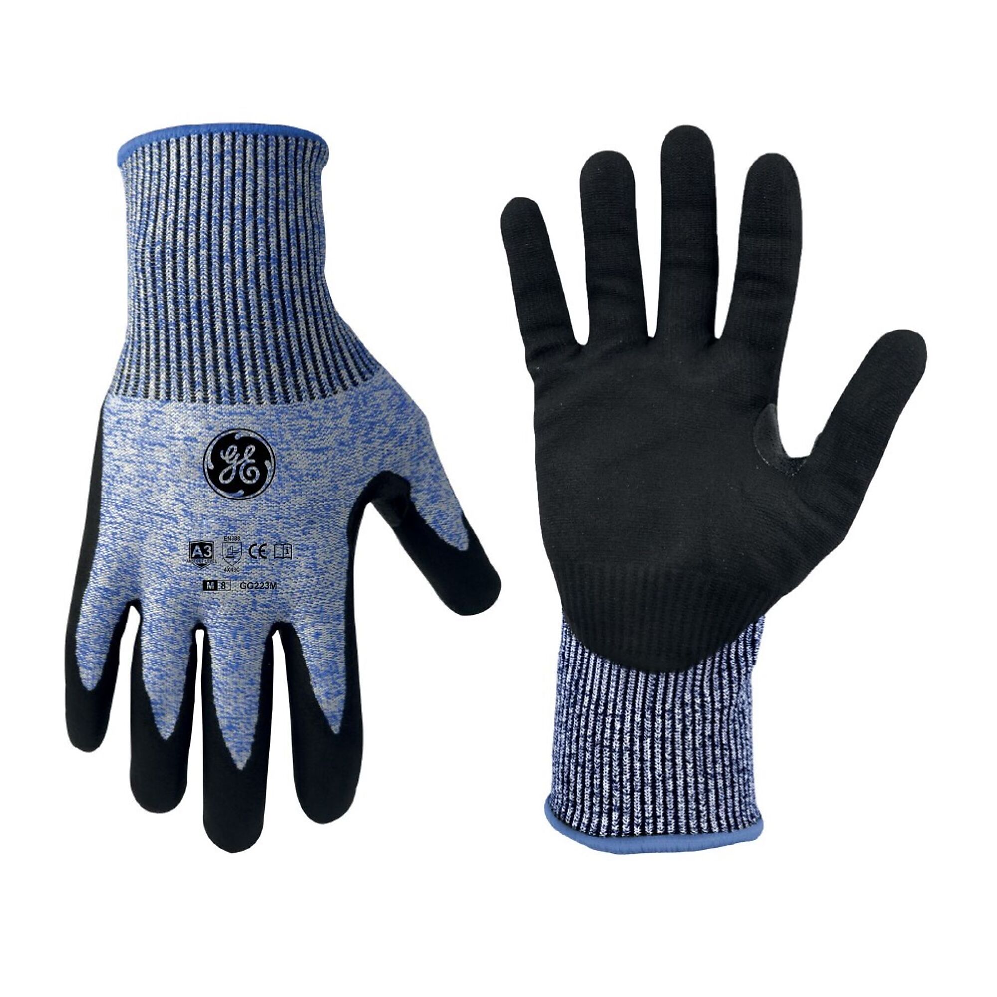 General Electric, Unisex Dipped Gloves Black/Blue M 12 pair, Size M, Included (qty.) 12, Model GG223M