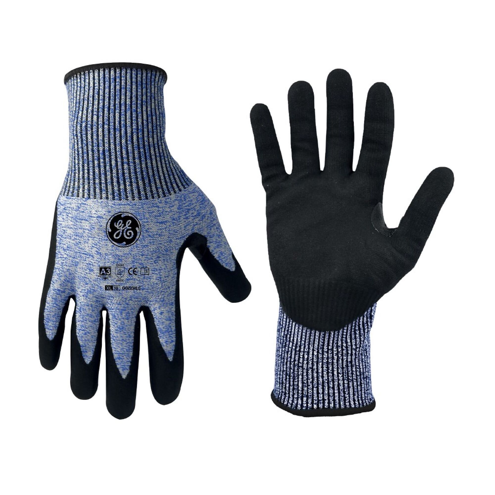General Electric, Unisex Dipped Gloves Black/Blue XL 12 pair, Size XL, Included (qty.) 12, Model GG223XL