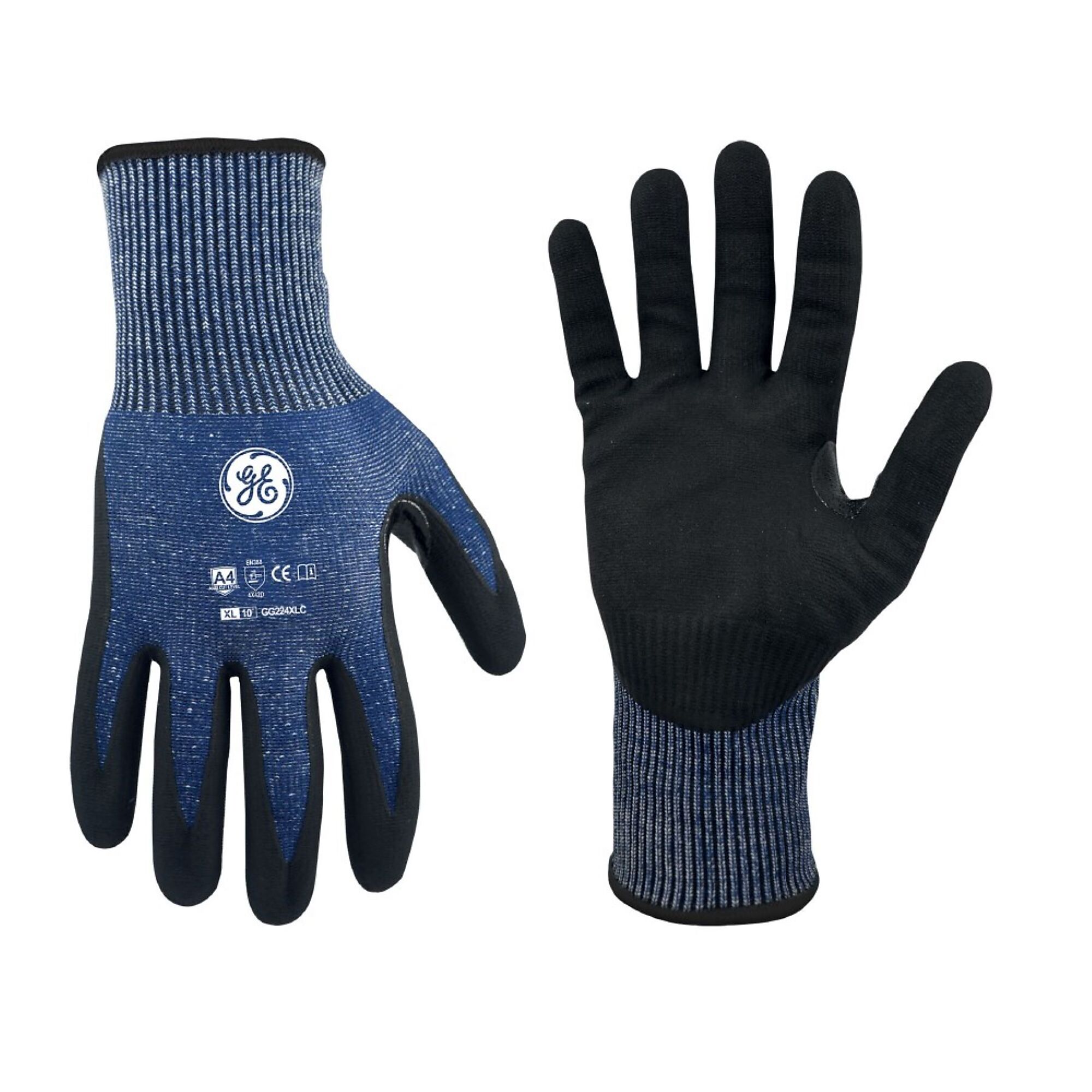 General Electric, Unisex Dipped Gloves Black/Blue XL 12 pair, Size XL, Included (qty.) 12, Model GG224XL