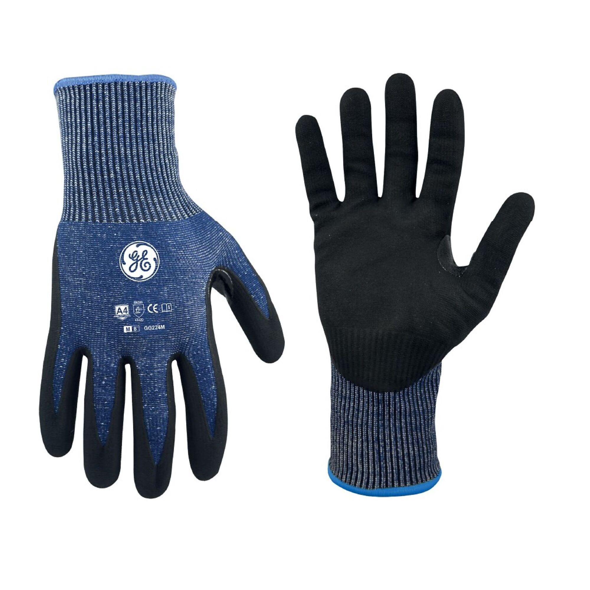 General Electric, Unisex Dipped Gloves Black/Blue M 12 pair, Size M, Included (qty.) 12, Model GG224M