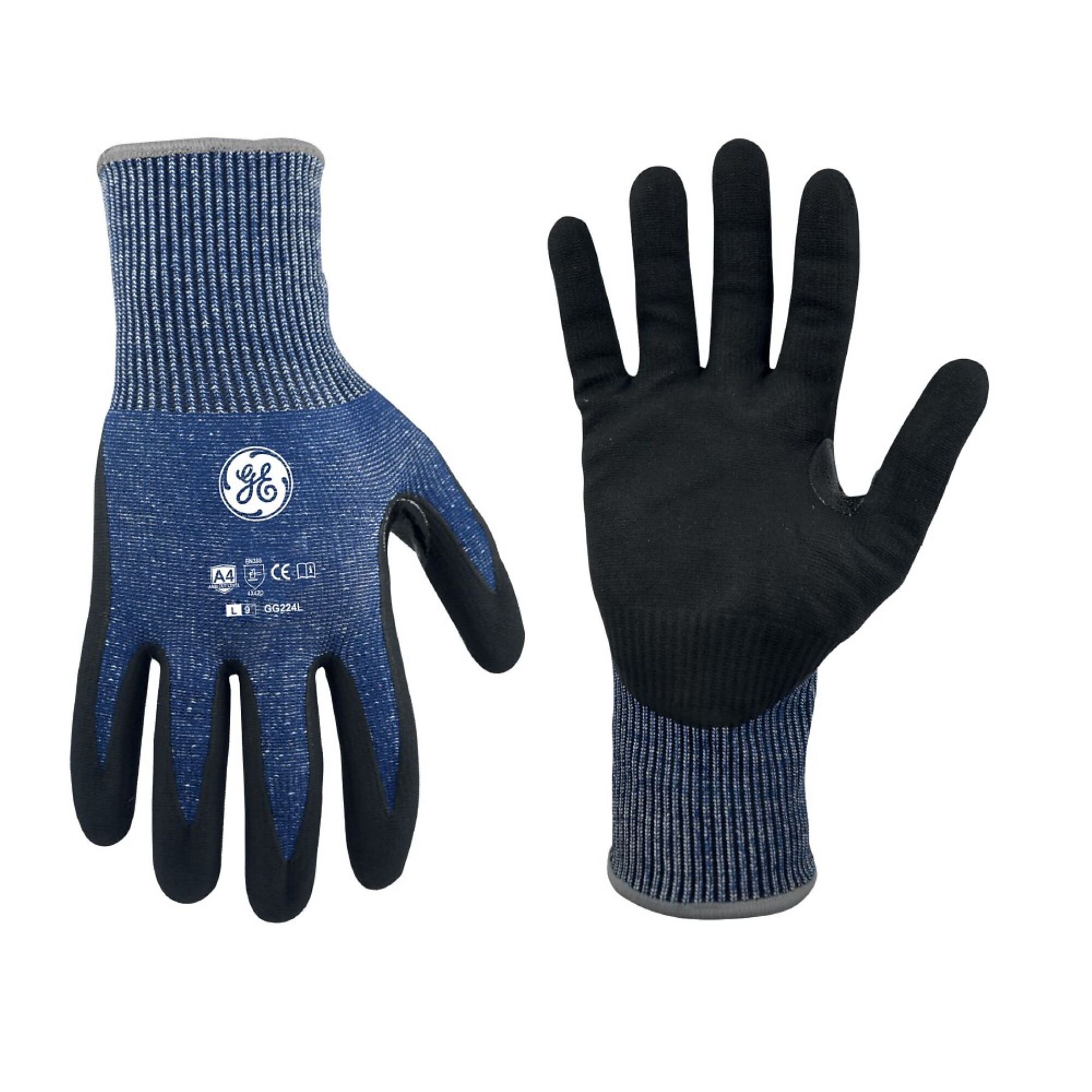 General Electric, Unisex Dipped Gloves Black/Blue L 12 pair, Size L, Included (qty.) 12, Model GG224L