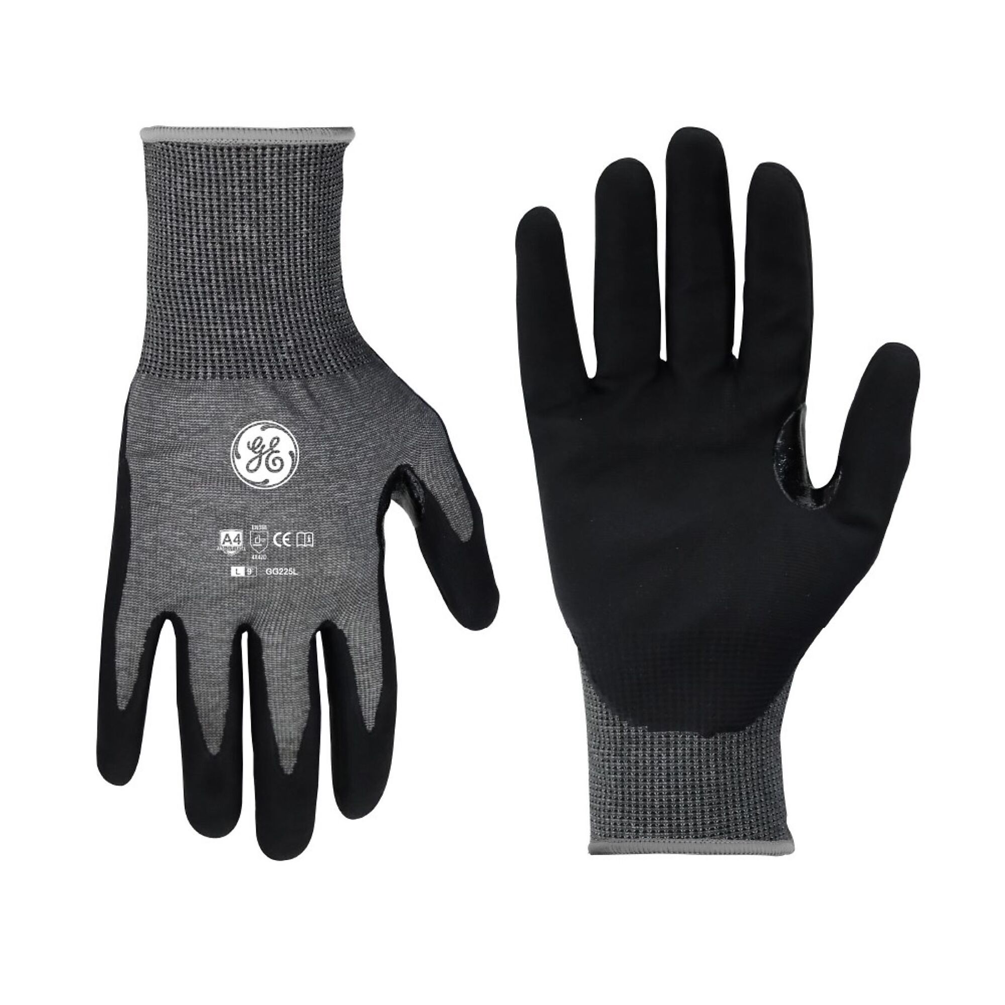 General Electric, Unisex Dipped Gloves Black/Blue L 12 pair, Size L, Included (qty.) 12, Model GG225L