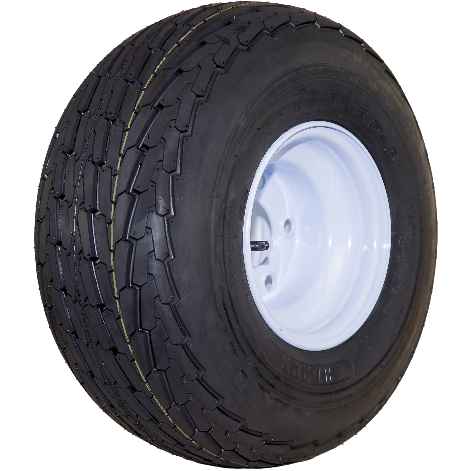 HI-RUN, Highway Trailer Tire Assembly, Bias-Ply, Tire Size 18.5X8.5-8 Load Range Rating C, Bolt Holes (qty.) 5 Model ASB1026