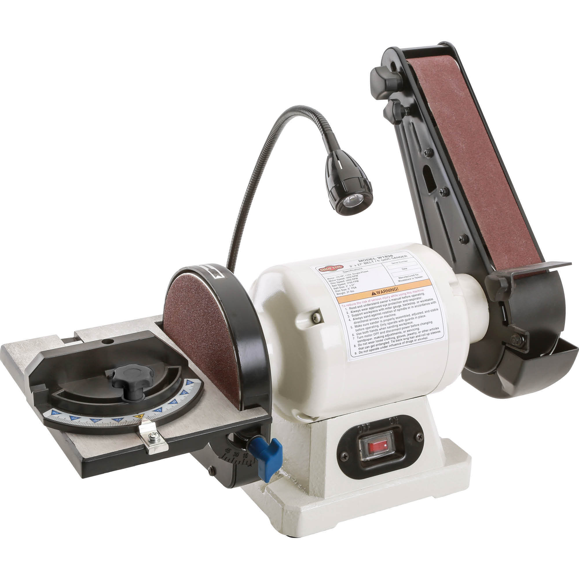 Shop Fox, 2Inch x 27Inch Combination Belt/Disc 6Inch Sander, Max. Speed 3450 OPM, Amps 2.6 Model W1838