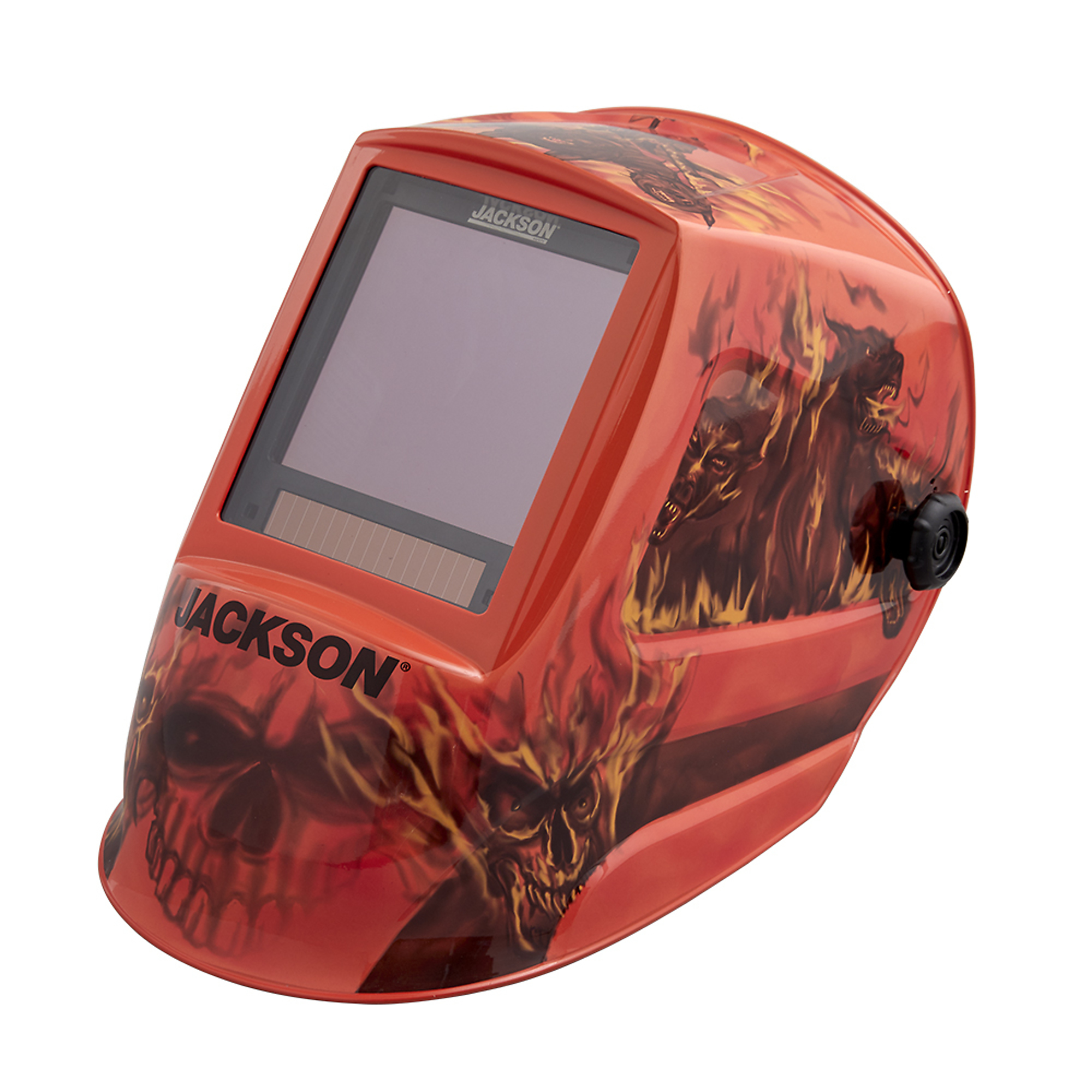 Jackson Safety, Hellfire Graphic Premium ADF Welding Helmet, Auto Darkening, Switch Time 1/25,000 sec., Grind Mode, Model 47101