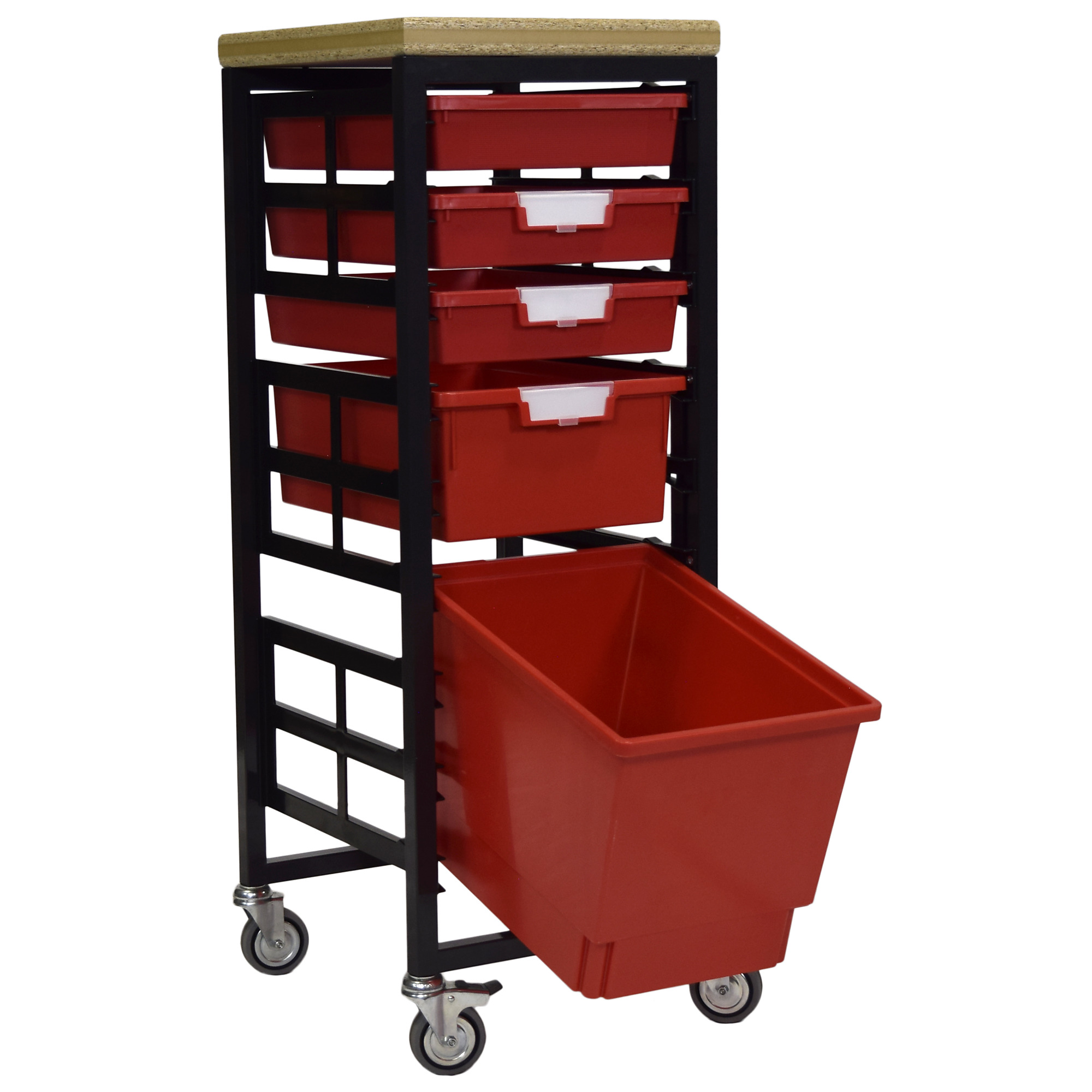 Certwood StorWerks, Mobile Work Station w/Wood Top -5 Trays-Red, Included (qty.) 5, Material Plastic, Height 3 in, Model CE2097DGGC-3S1D1QPR
