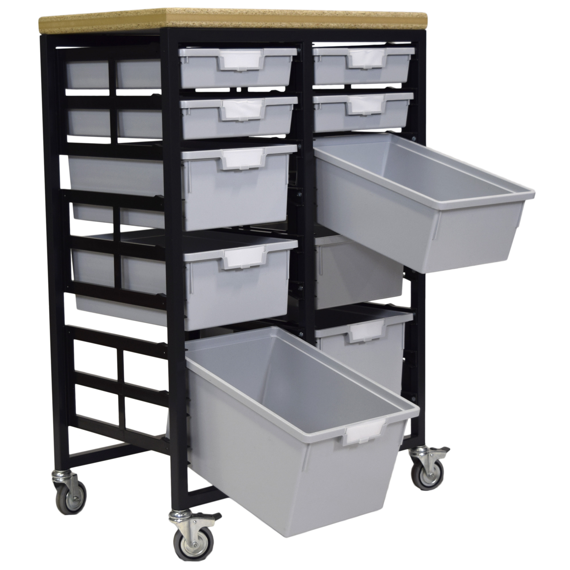Certwood StorWerks, Mobile Work Station w/Wood Top -10 Trays-Gray, Included (qty.) 10, Material Plastic, Height 12 in, Model CE2102DGGC-4S4D2TLG