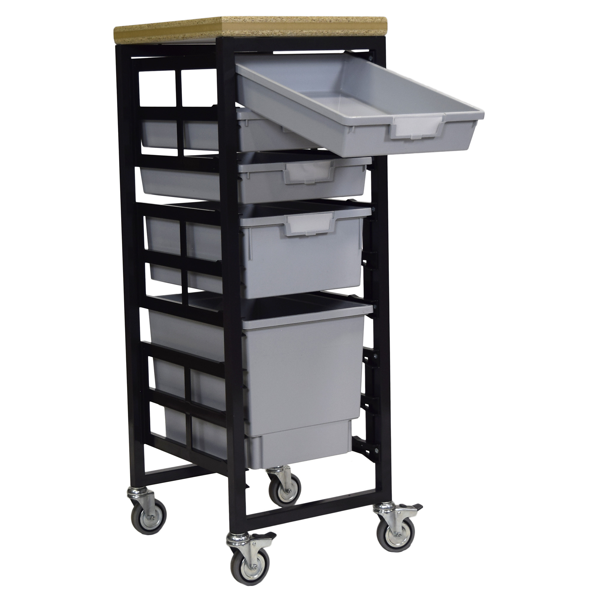 Certwood StorWerks, Mobile Work Station w/Wood Top -5 Trays-Gray, Included (qty.) 5, Material Plastic, Height 3 in, Model CE2097DGGC-3S1D1QLG