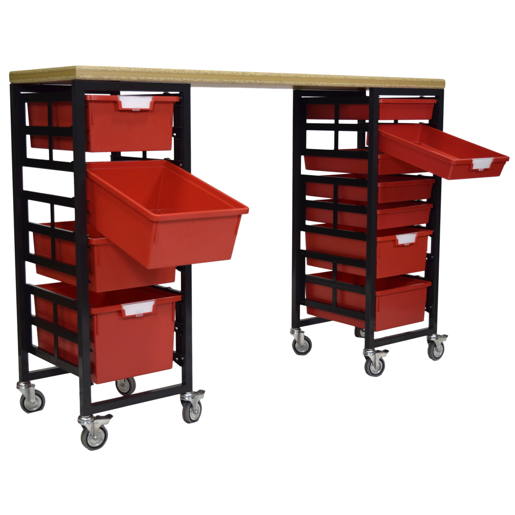 Certwood StorWerks, Mobile Workbench Station w/Wood Top -11 Trays-Red, Included (qty.) 11, Material Plastic, Height 6 in, Model CE2097DGGC-WB5S5D1TPR