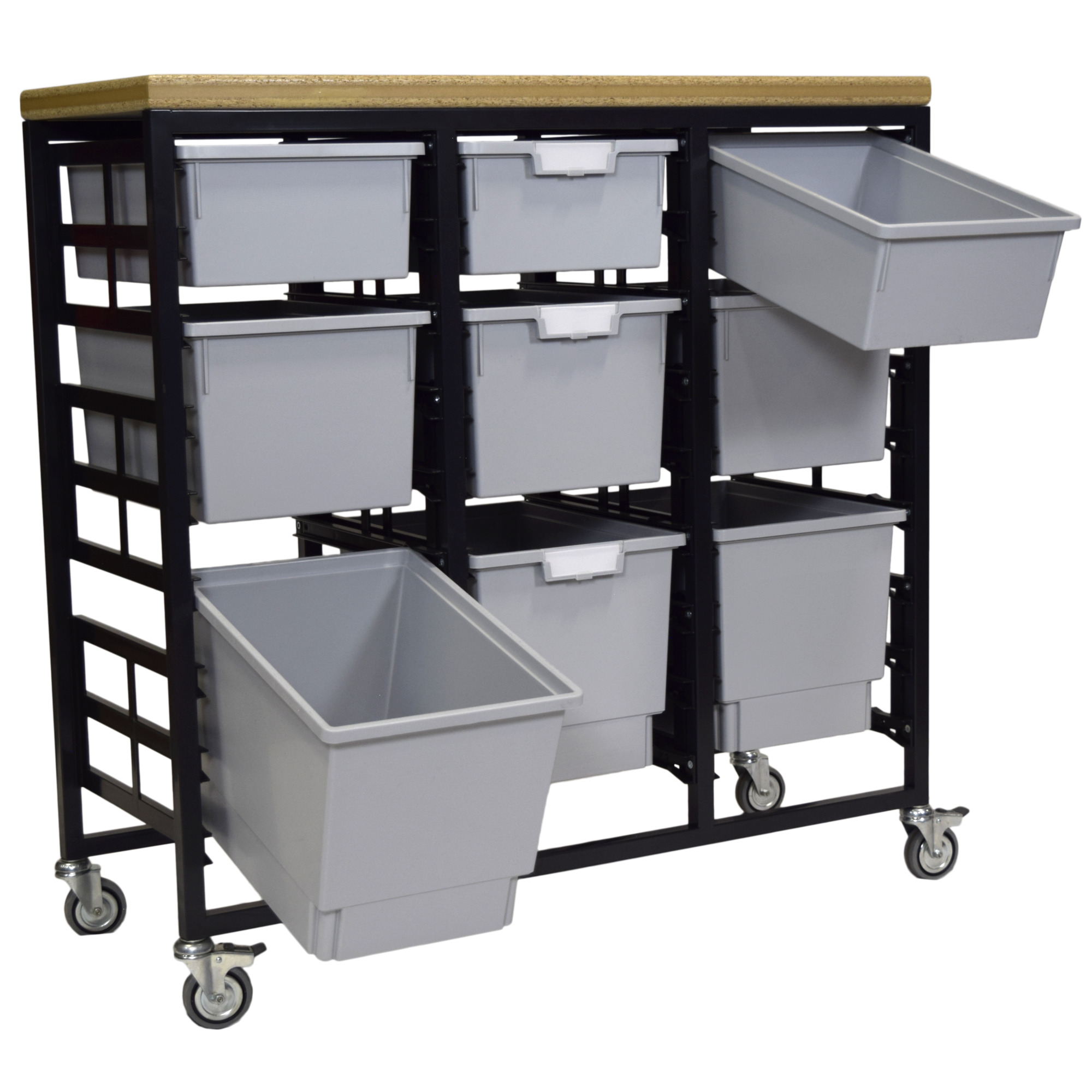 Certwood StorWerks, Mobile Work Station w/Wood Top -9 Trays-Gray, Included (qty.) 9, Material Plastic, Height 12 in, Model CE2103DGGC-3D3T3QLG