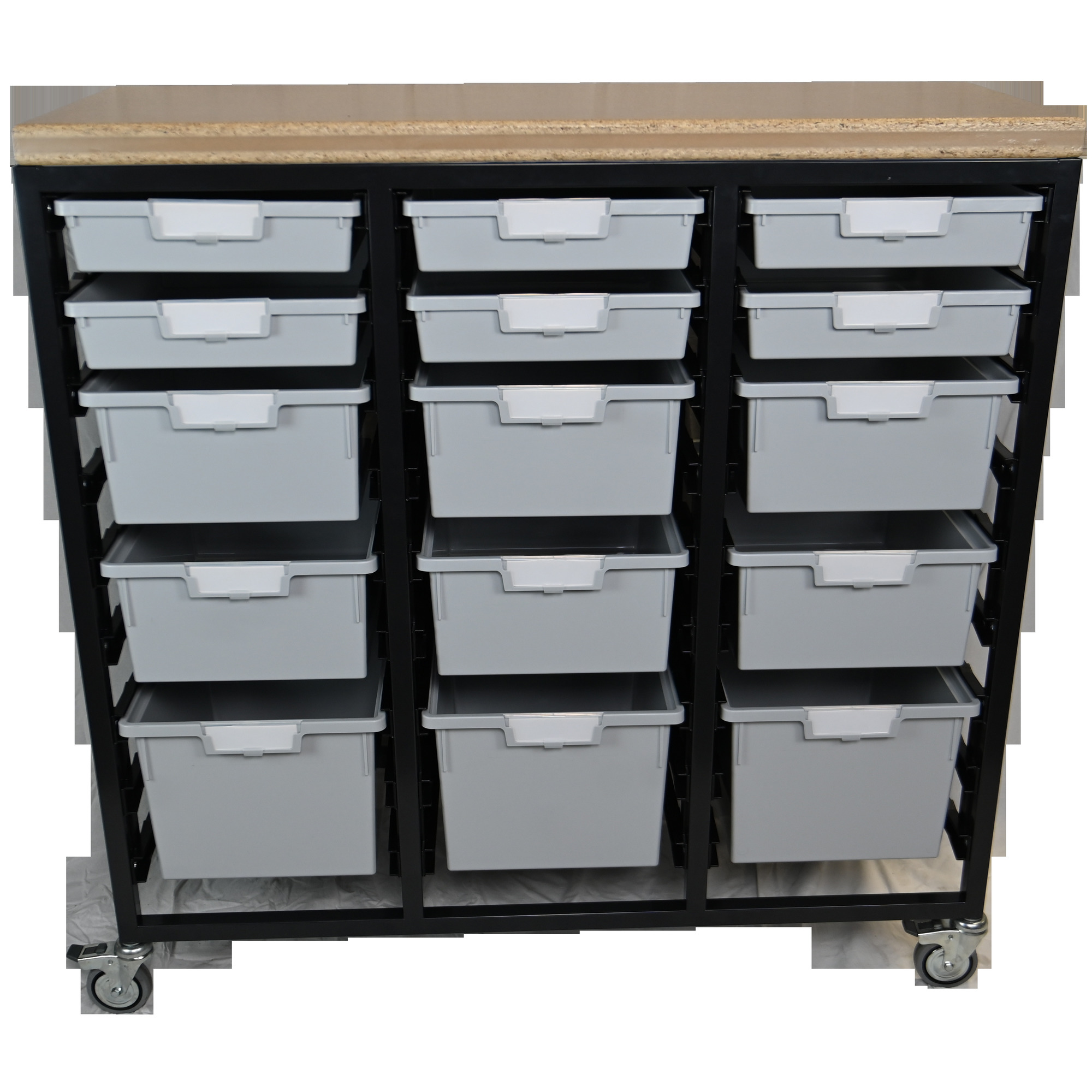 Certwood StorWerks, Mobile Work Station w/Wood Top -15 Trays-Gray, Included (qty.) 15, Material Plastic, Height 12 in, Model CE2103DGGC-6S6D3TLG