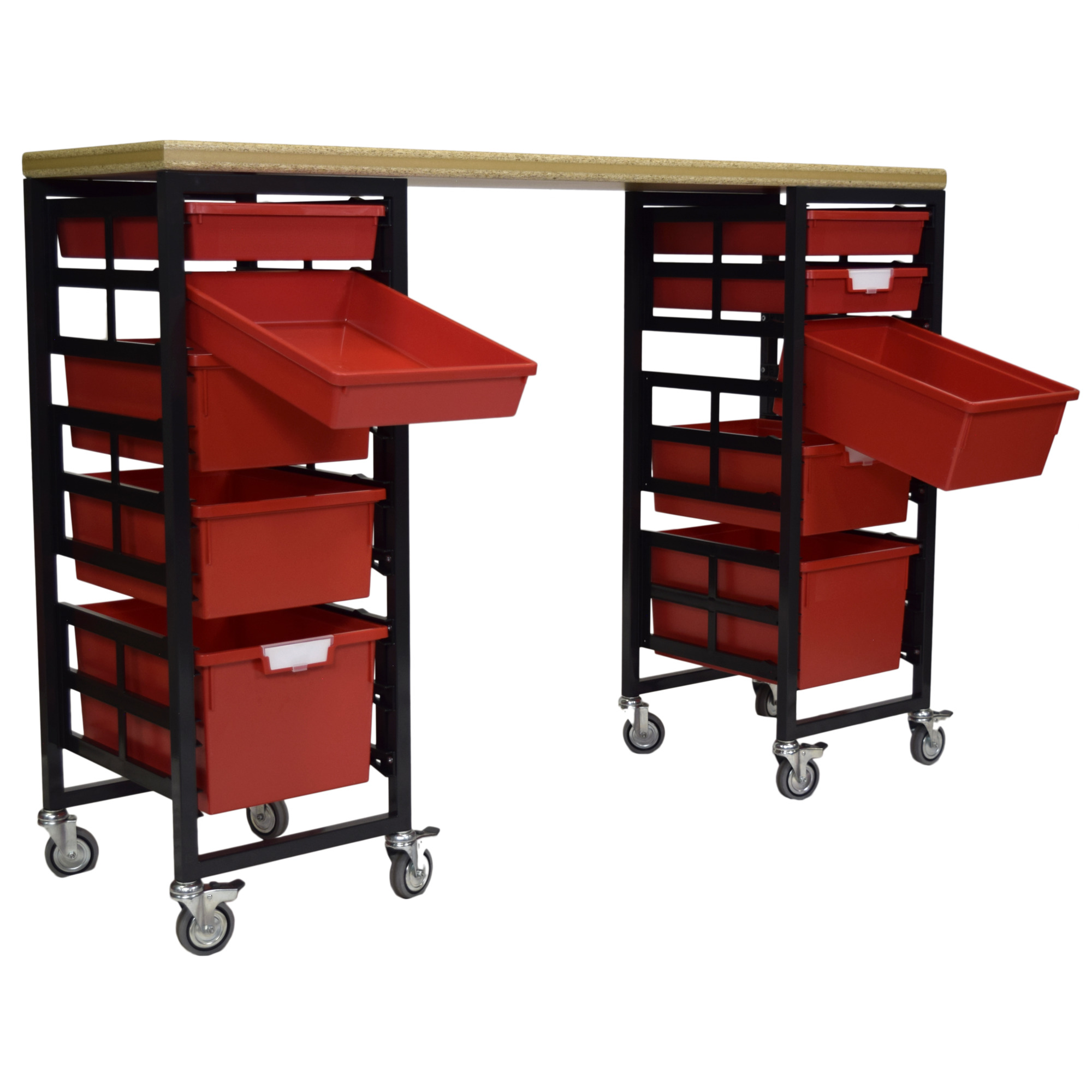 Certwood StorWerks, Mobile Workbench Station w/Wood Top -10 Trays-Red, Included (qty.) 10, Material Plastic, Height 6 in, Model CE2097DGGC-WB4S4D2TPR