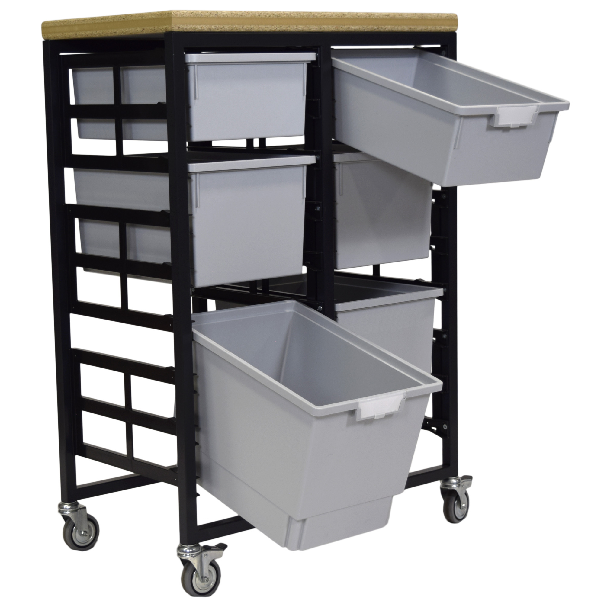 Certwood StorWerks, Mobile Work Station w/Wood Top -6 Trays-Gray, Included (qty.) 6, Material Plastic, Height 12 in, Model CE2102DGGC-2D2T2QLG