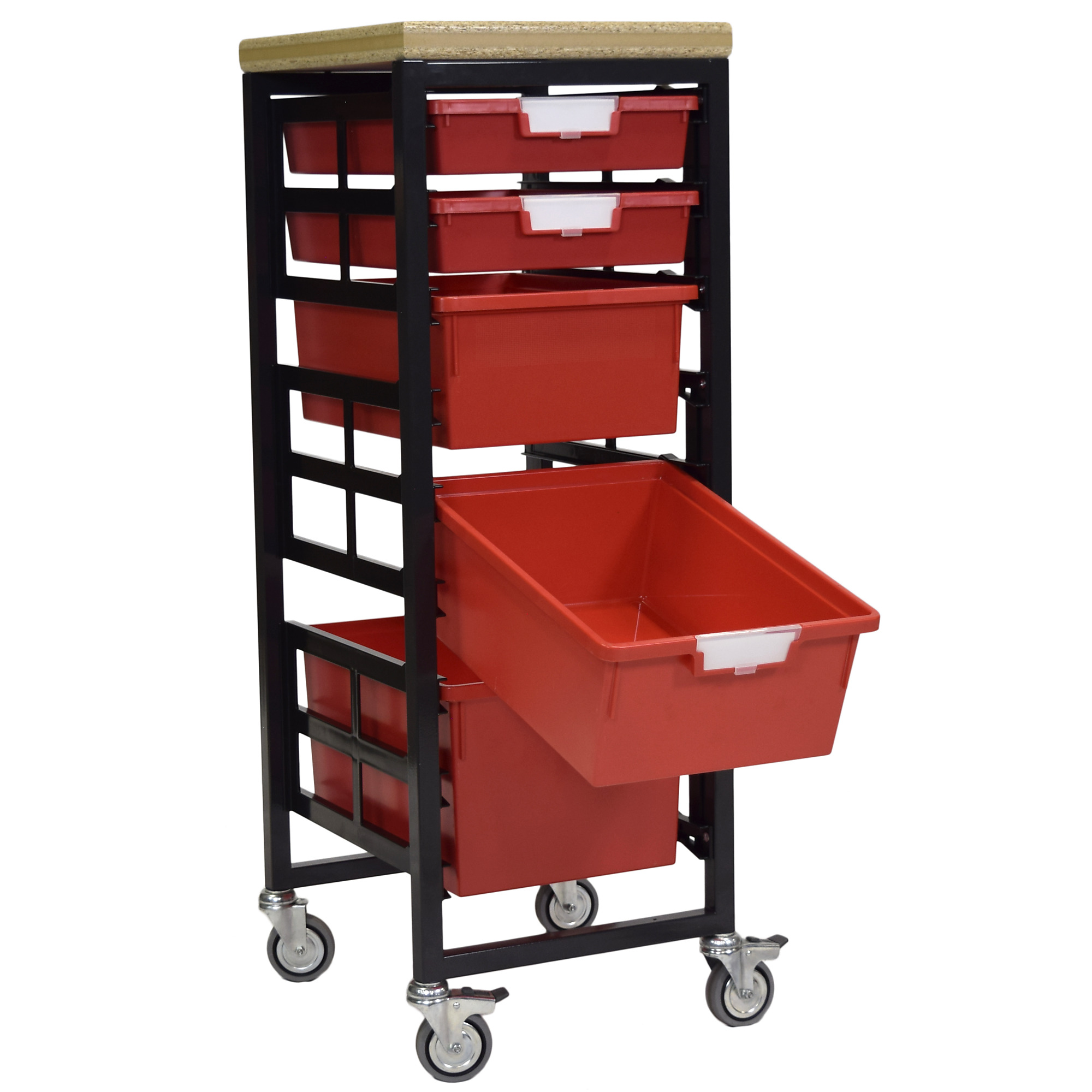 Certwood StorWerks, Mobile Workbench Station w/Wood Top -5 Trays-Red, Included (qty.) 5, Material Plastic, Height 3 in, Model CE2097DGGC-2S2D1TPR