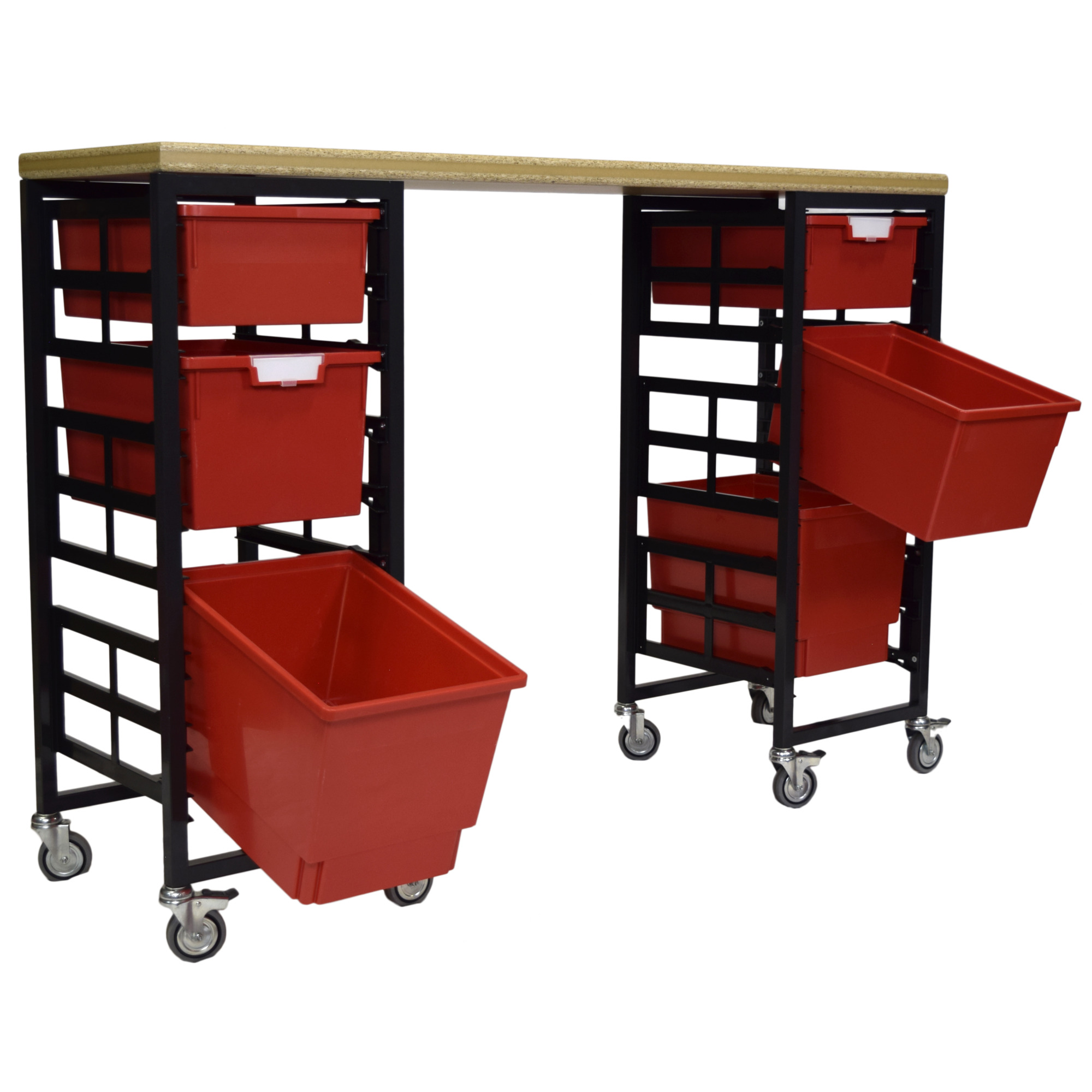 Certwood StorWerks, Mobile Workbench Station w/Wood Top -9 Trays-Red, Included (qty.) 9, Material Plastic, Height 6 in, Model CE2097DGGC-WB2D2TQPR