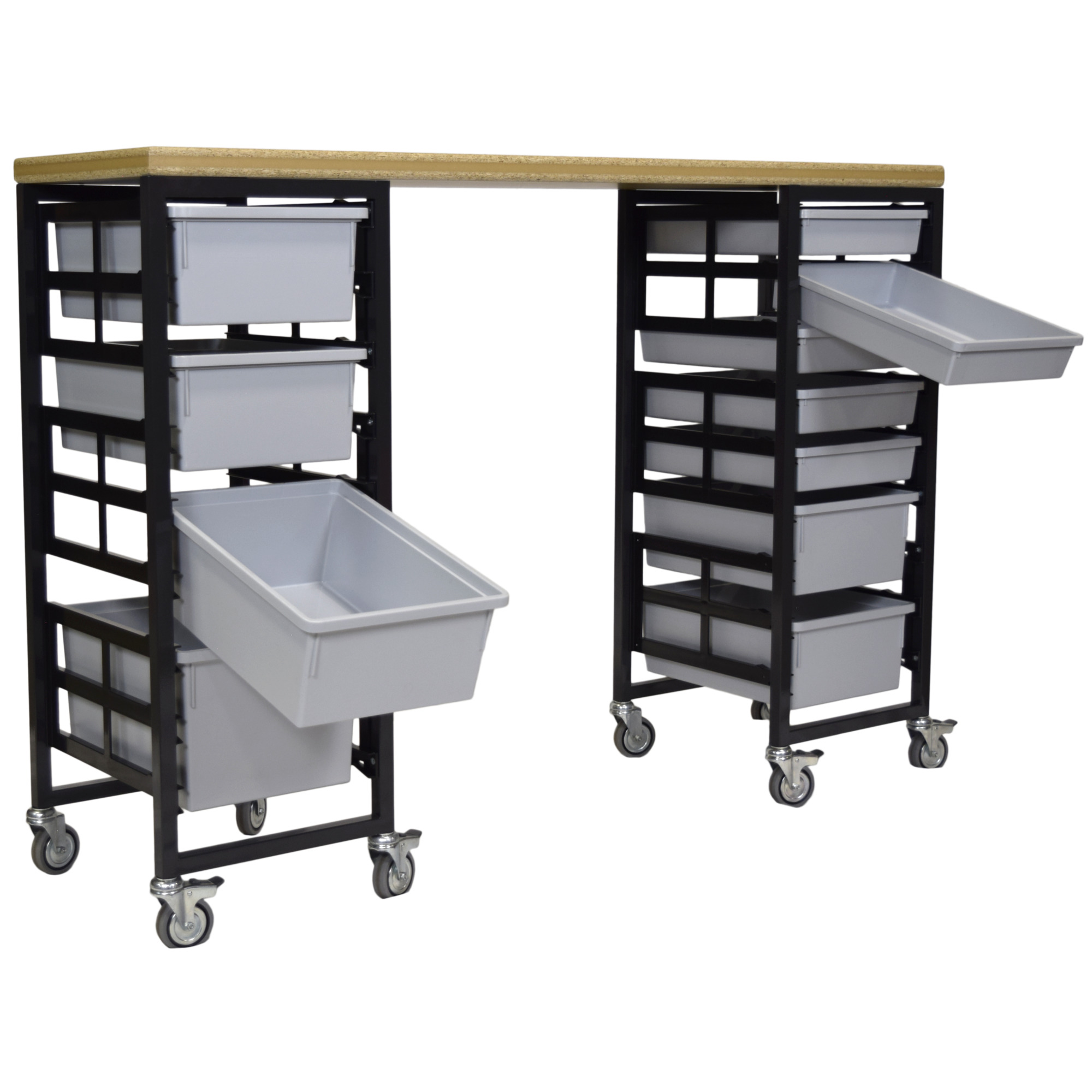 Certwood StorWerks, Mobile Workbench Station w/Wood Top -11 Trays-Gray, Included (qty.) 11, Material Plastic, Height 6 in, Model CE2097DGGC-WB5S5D1TLG