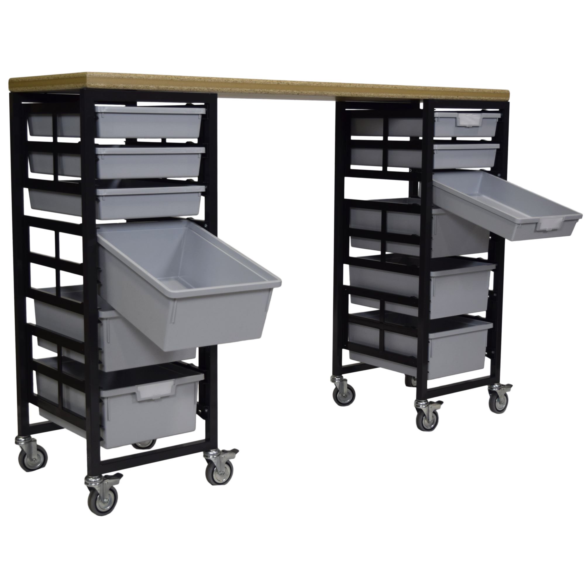 Certwood StorWerks, Mobile Workbench Station w/Wood Top -12 Trays-Gray, Included (qty.) 12, Material Plastic, Height 3 in, Model CE2097DGGC-WB6S6DLG
