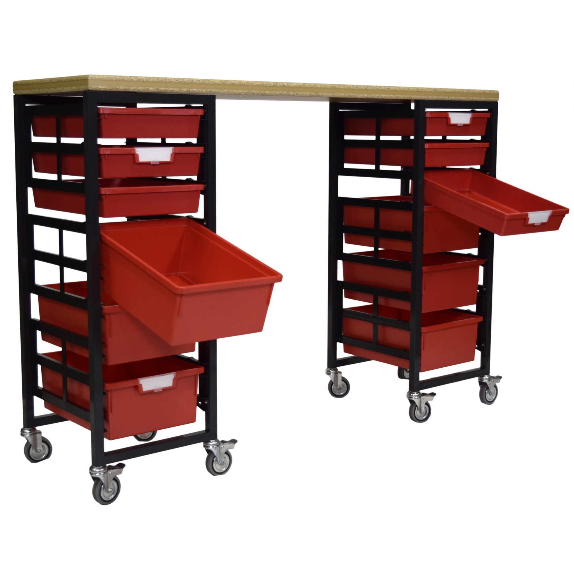 Certwood StorWerks, Mobile Workbench Station w/Wood Top -12 Trays-Red, Included (qty.) 12, Material Plastic, Height 3 in, Model CE2097DGGC-WB6S6DPR