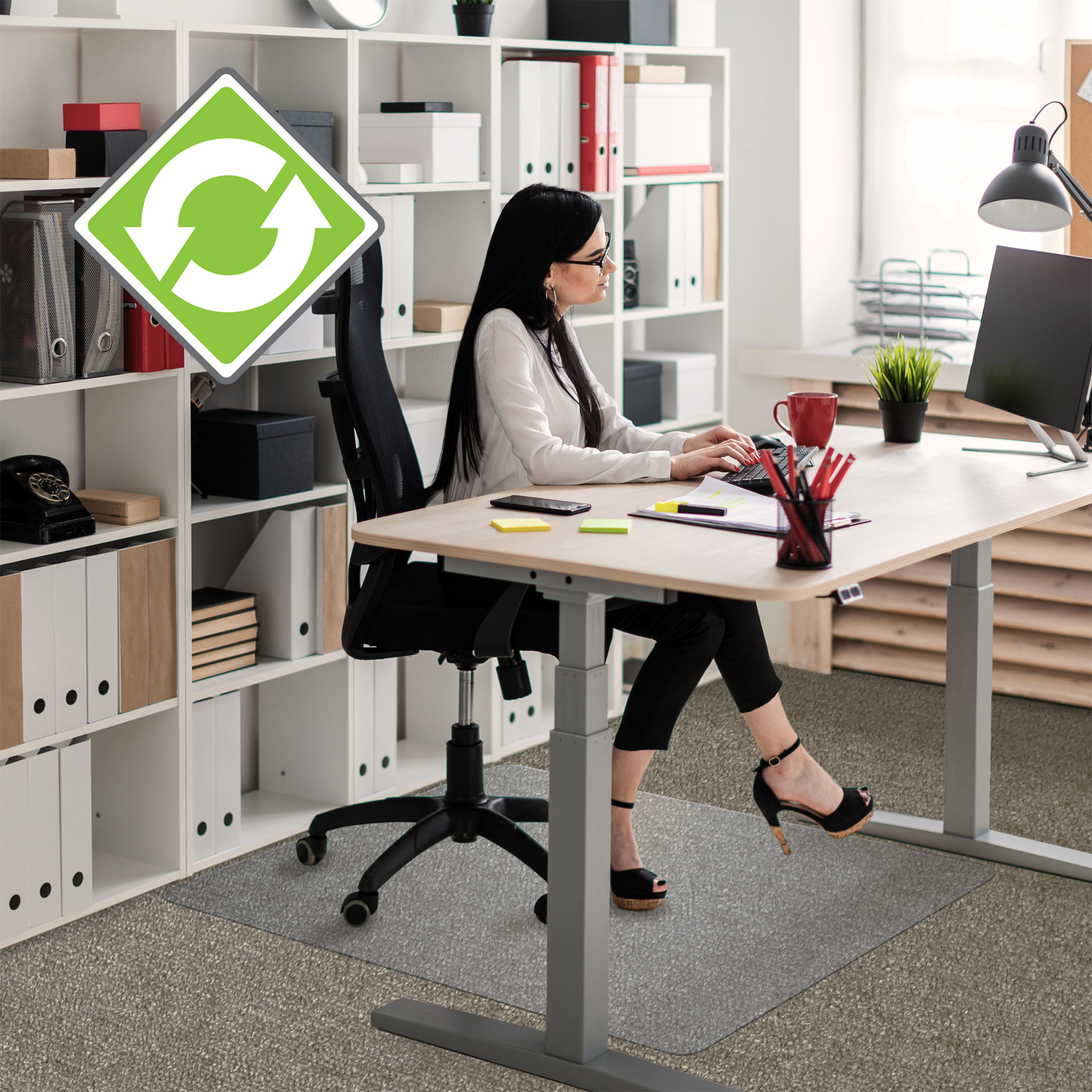 FLOORTEX Ecotex , Ecotex Rect Chair Mat Carpets up to 3/8Inch-39x48Inch, Length 39 in, Width 48 in, Material Plastic, Model FRECO113948EP