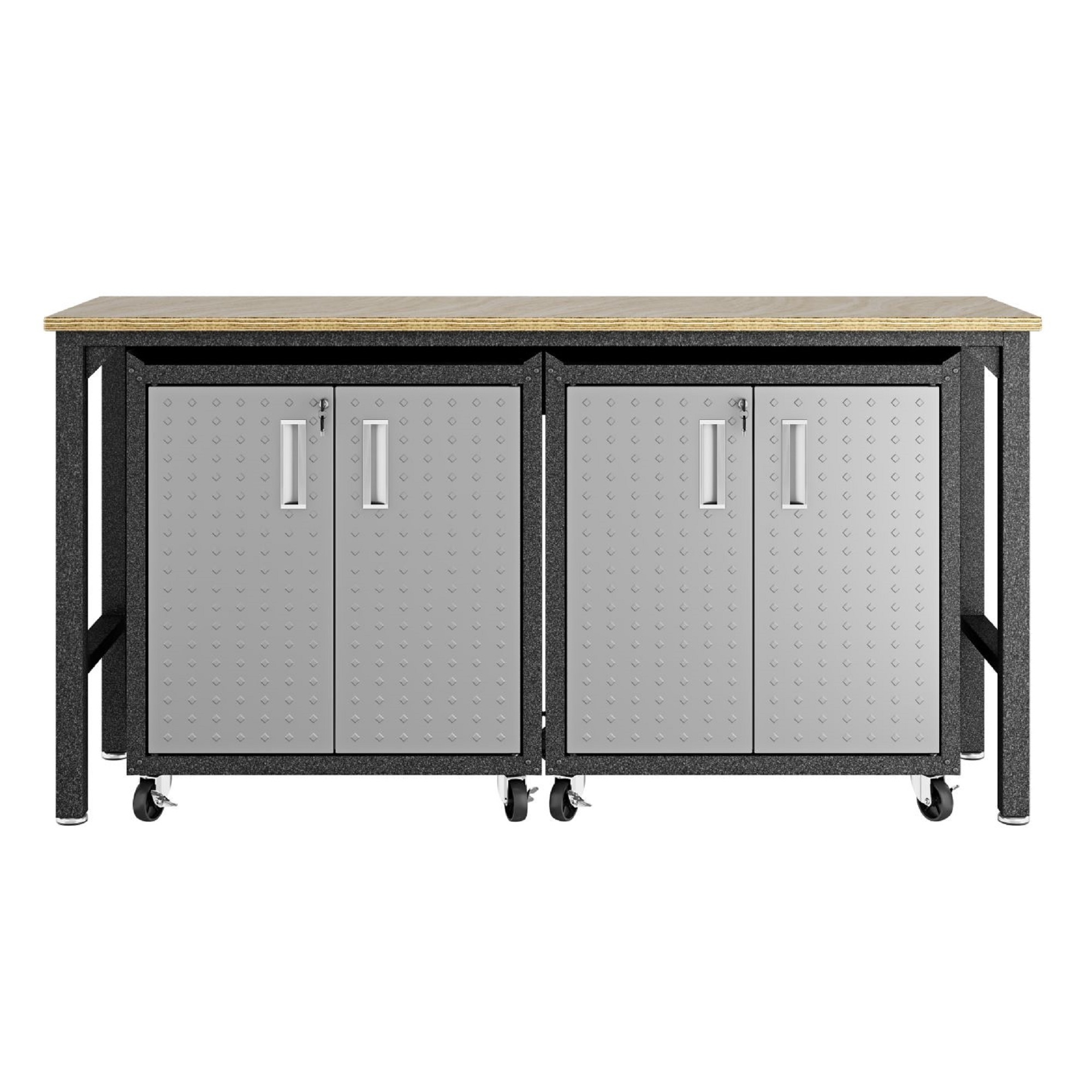 Manhattan Comfort, 3 Piece Fortress Mobile Garage Cabinet Set in Grey, Width 72.4 in, Height 37.6 in, Depth 20.5 in, Model 14GMC1