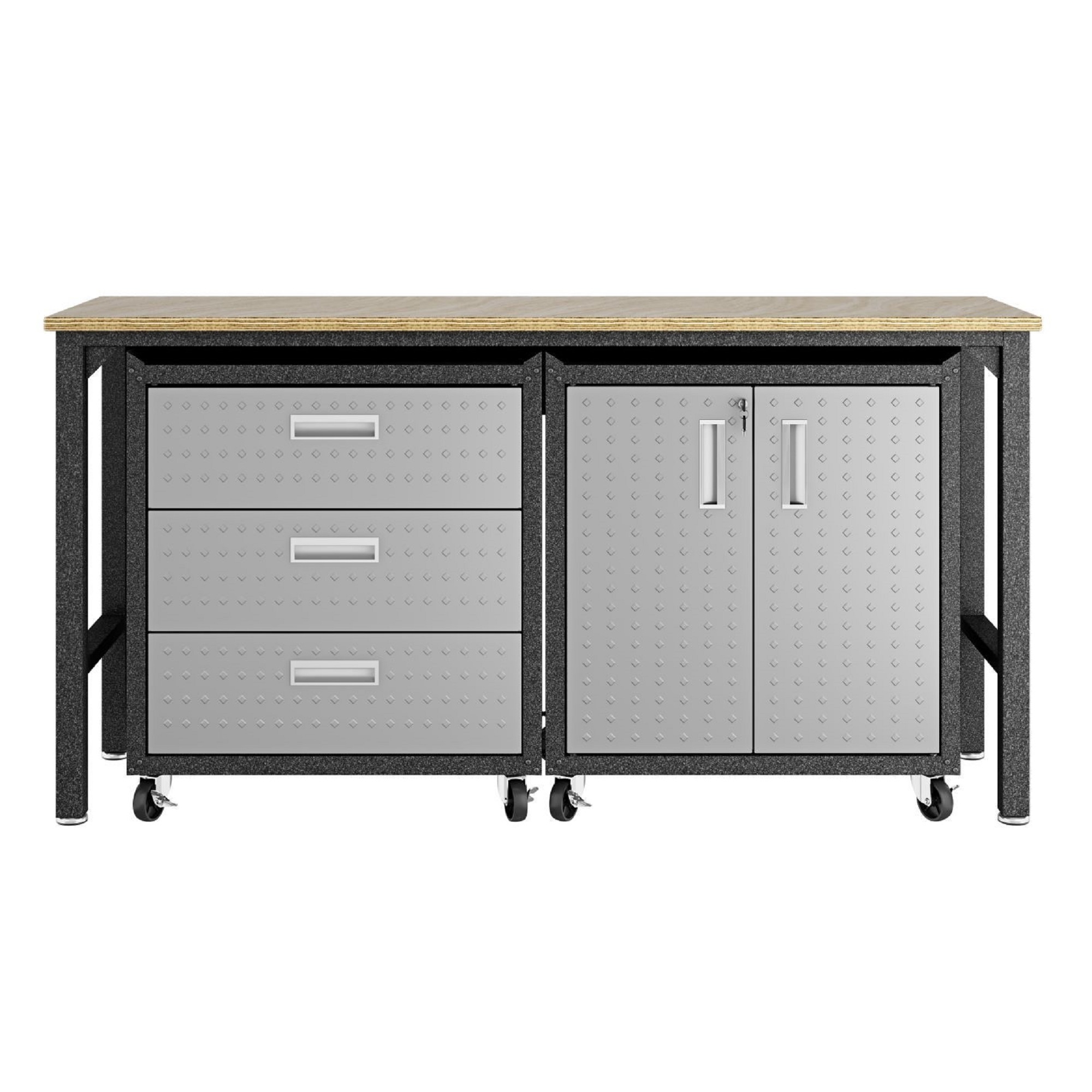 Manhattan Comfort, 3 Pc Fortress Mobile Garage Cabinet Set in Grey, Width 72.4 in, Height 37.6 in, Depth 20.5 in, Model 16GMC