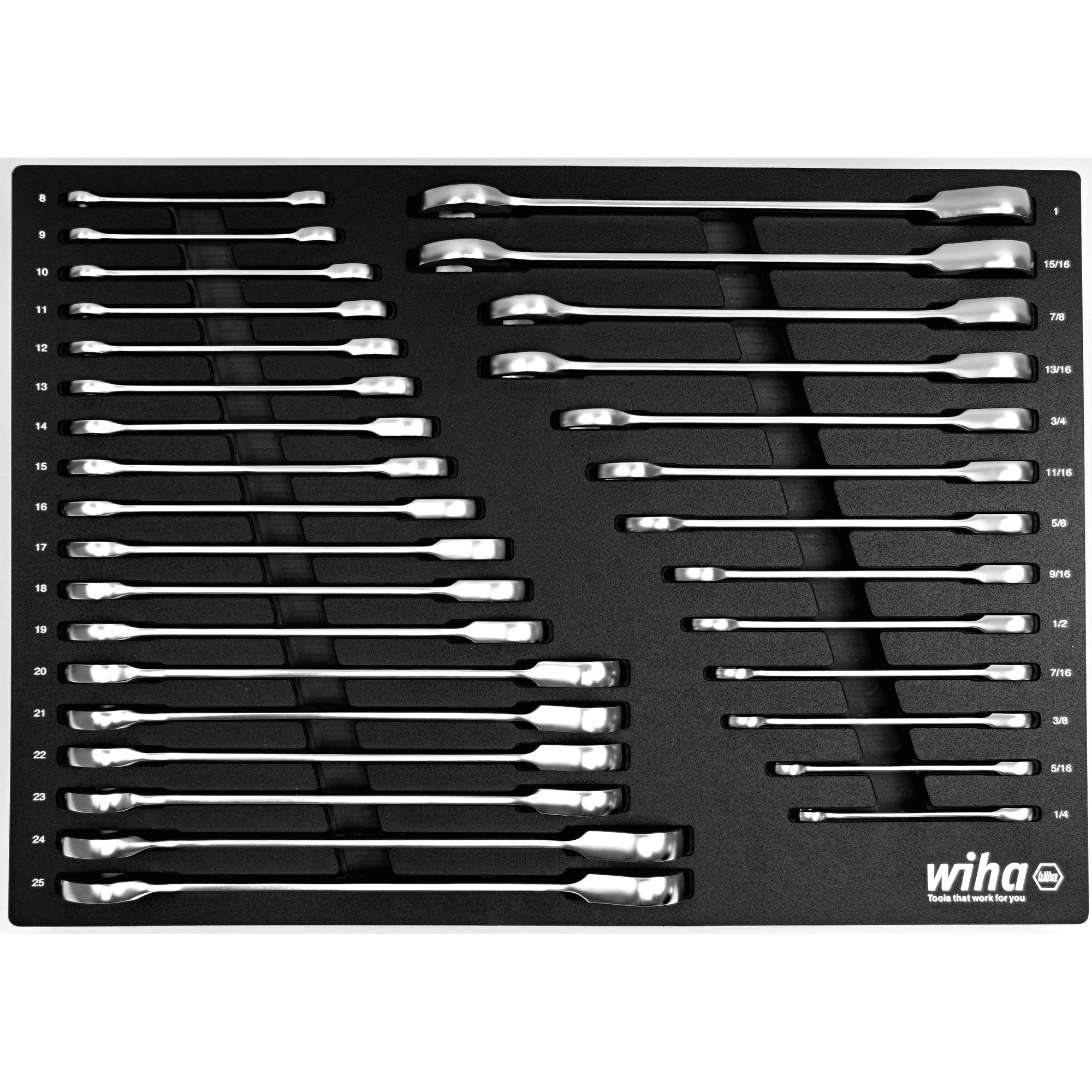 Wiha, 31 Piece Ratcheting Wrench Tray Set - SAE and Metric, Pieces (qty.) 32, Measurement Standard Standard (SAE)/Metric, Model 30392