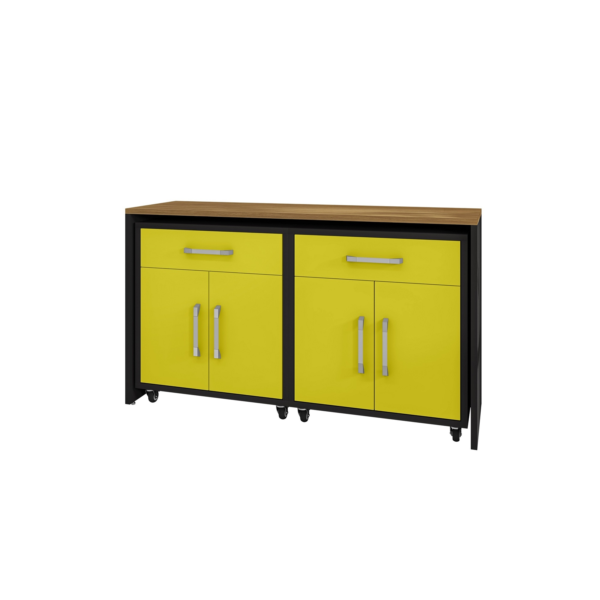 Manhattan Comfort, Eiffel Garage Work Station Set of 3 Black Yellow, Width 59.84 in, Height 36.22 in, Depth 19.69 in, Model 3-258BMC