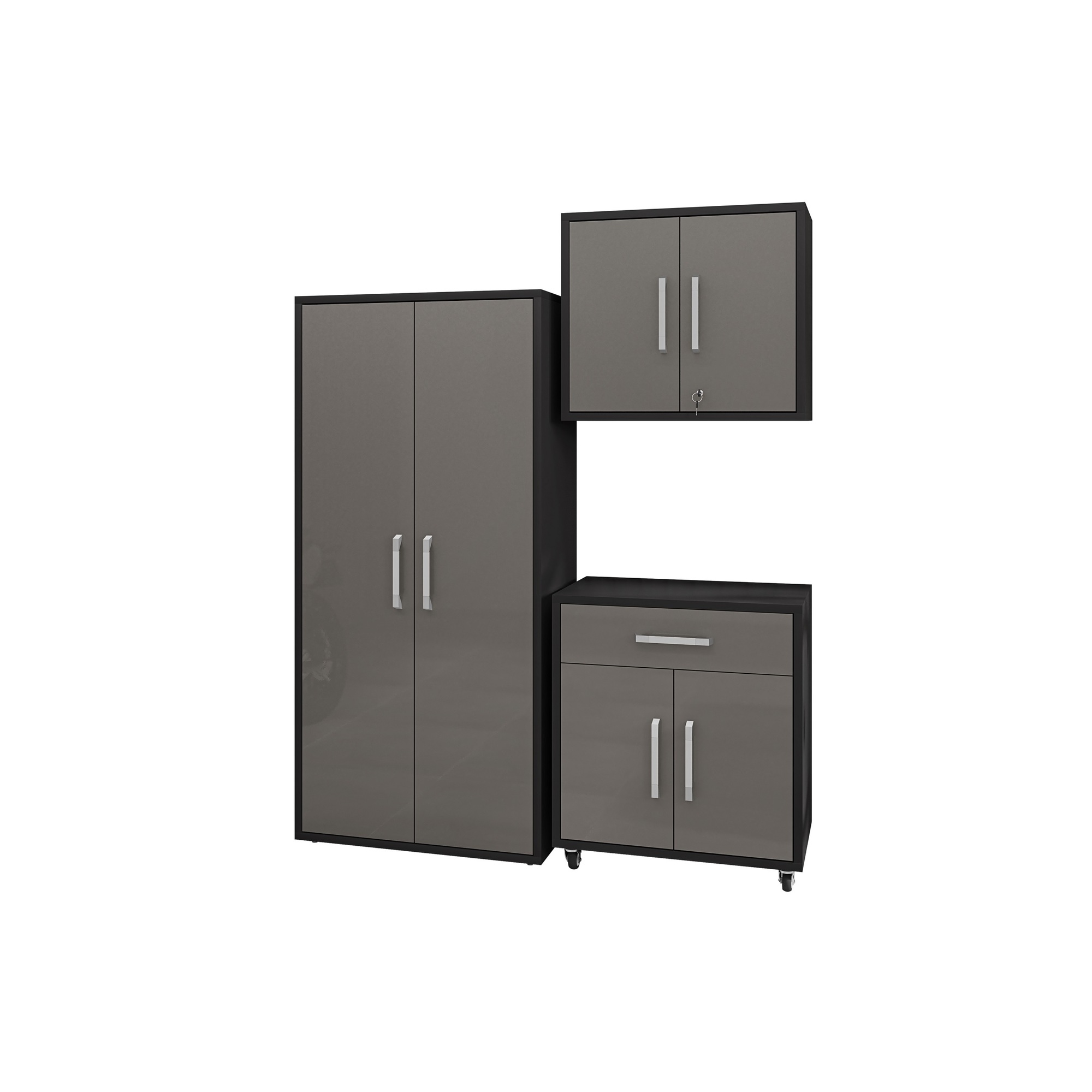 Manhattan Comfort, Eiffel 3-Piece Garage Set in Matte Black and Grey, Width 63.78 in, Height 73.43 in, Depth 17.72 in, Model 3-255BMC