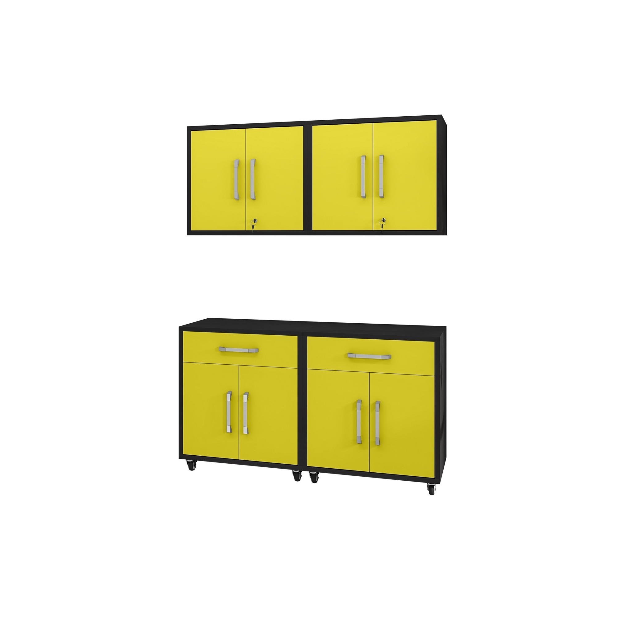 Manhattan Comfort, Eiffel 4 Piece Garage Set Black and Yellow, Width 56.7 in, Height 60 in, Depth 17.72 in, Model 4-257BMC