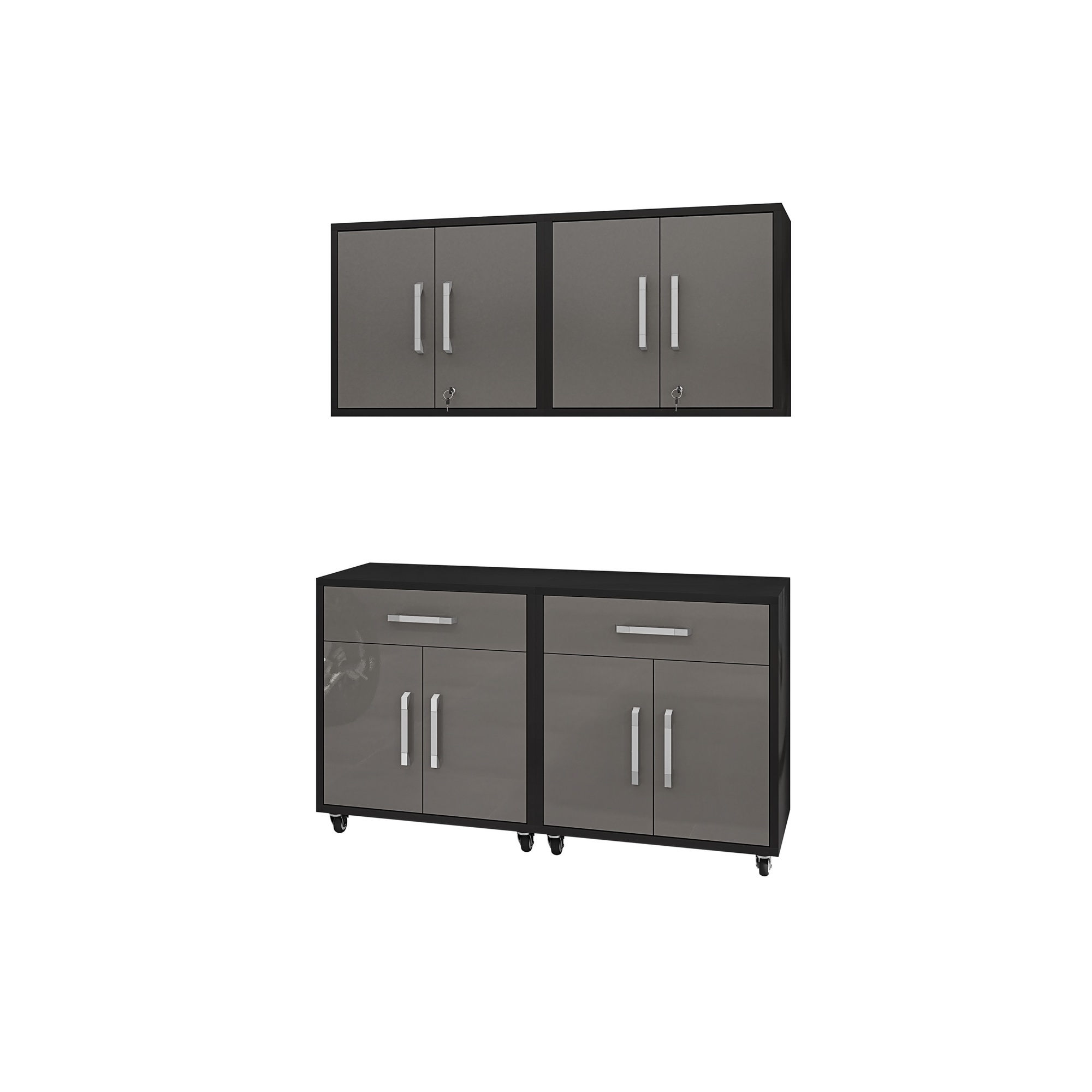 Manhattan Comfort, Eiffel 4 Piece Garage Set in Matte Black and Grey, Width 56.7 in, Height 60 in, Depth 17.72 in, Model 4-257BMC