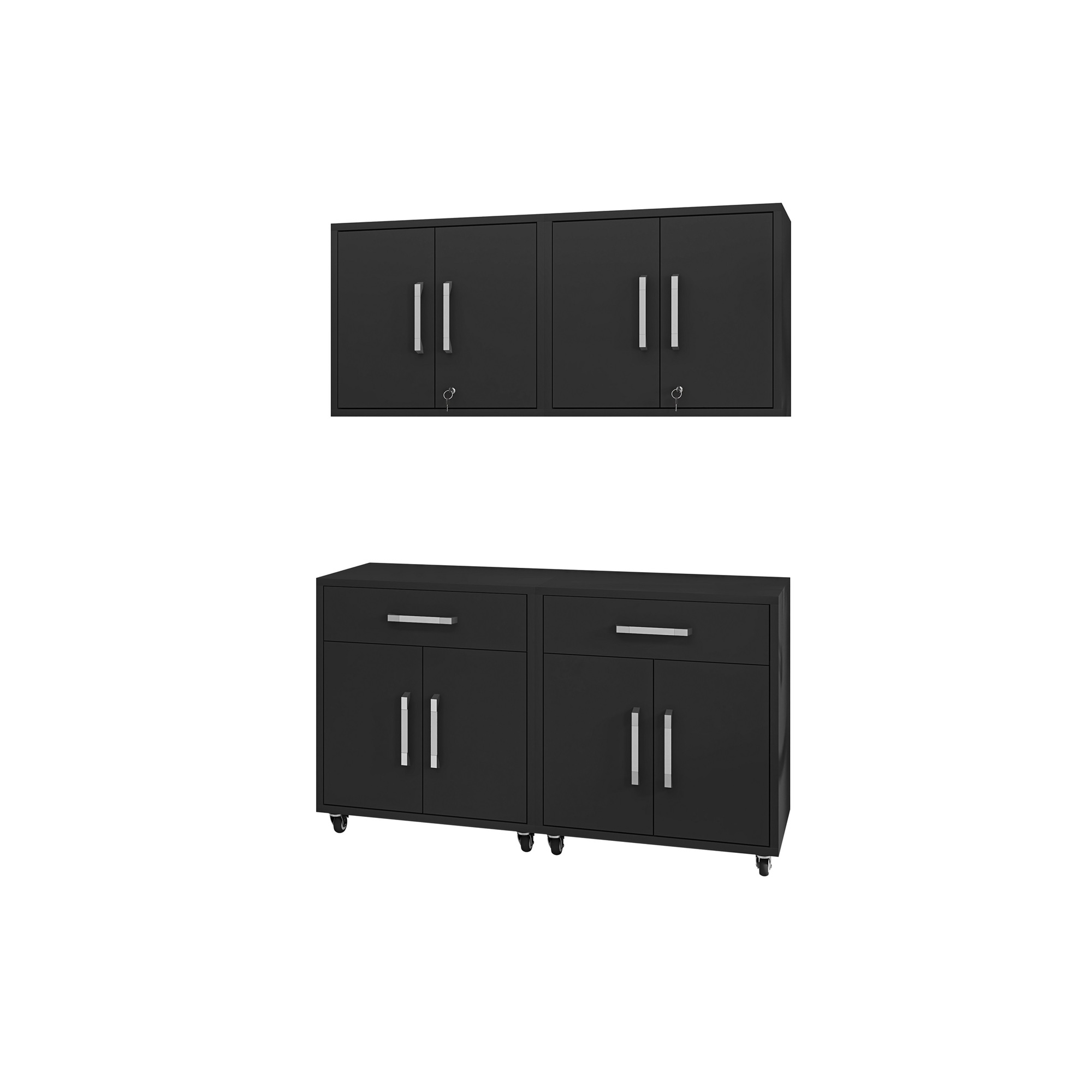 Manhattan Comfort, Eiffel 4 Piece Garage Set in Matte Black, Width 56.7 in, Height 60 in, Depth 17.72 in, Model 4-257BMC