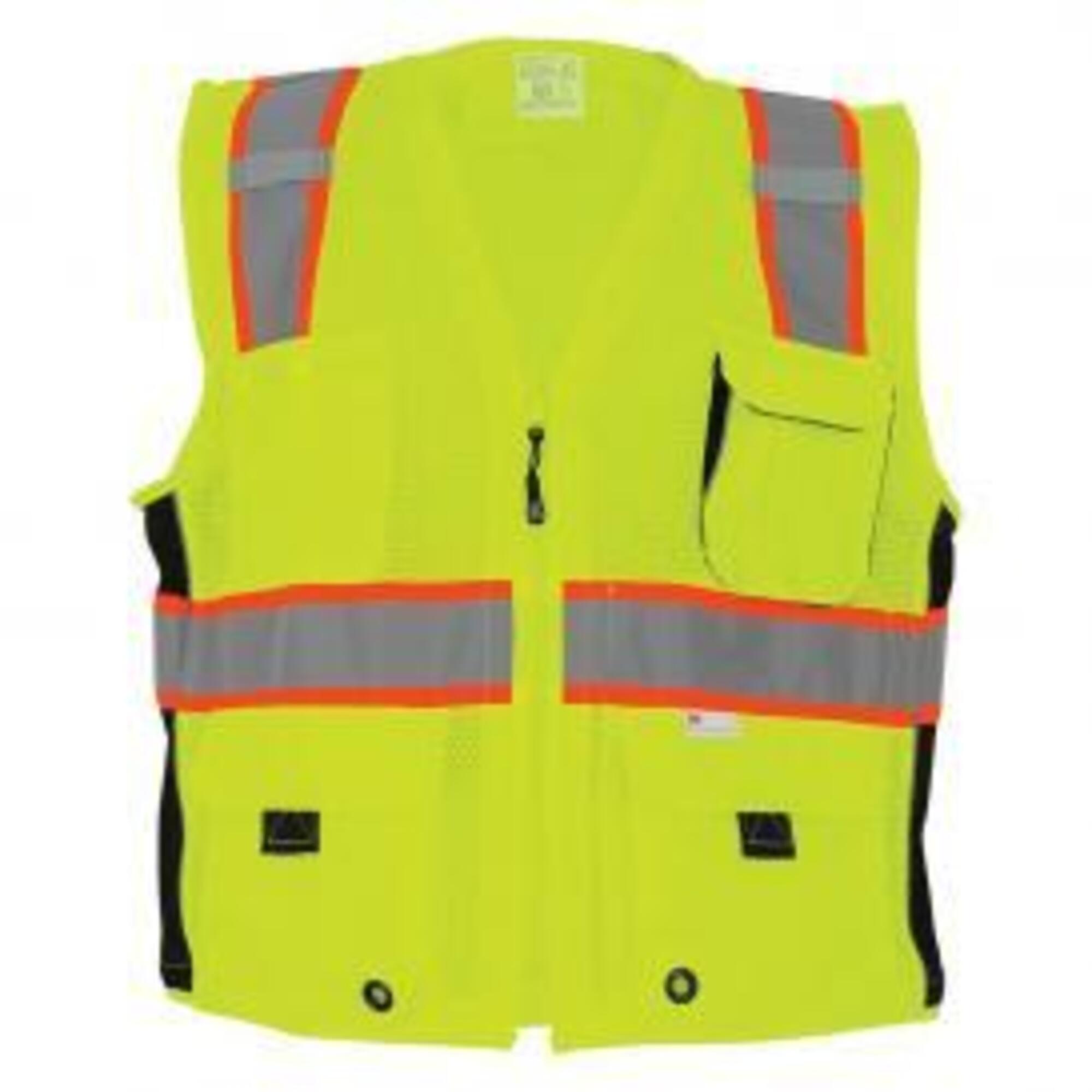 FrogWear, HV Yellow/Green, Class 2 6 Pocket, Mesh Vest, Size 3XL, Color High-Visibility Yellow/Green/Black, Model GLO-079-3XL