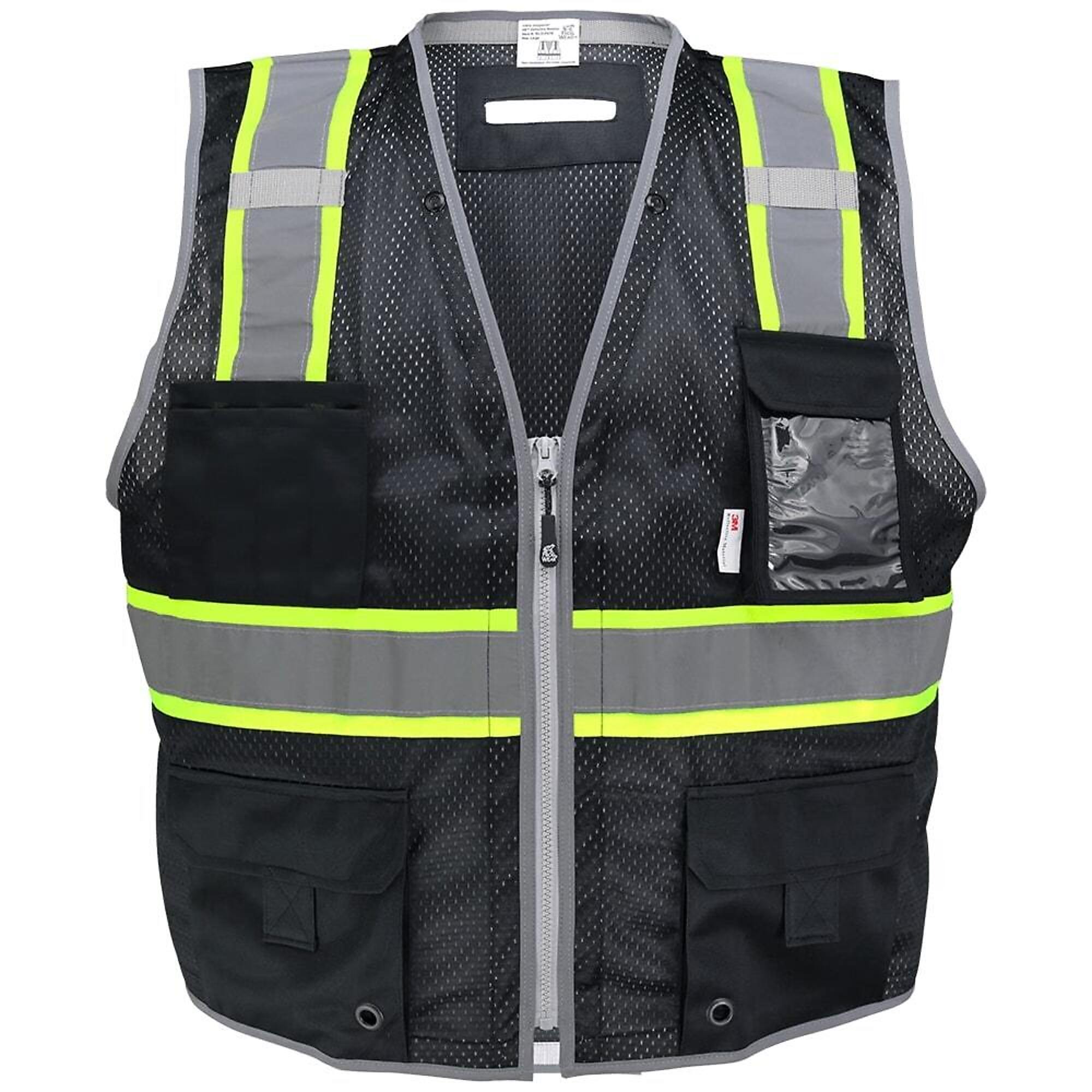 FrogWear, Enhanced Visibility Black, 6 Pocket, Mesh Vest, Size L, Color Black With Silver Reflective, Model GLO-067K-L