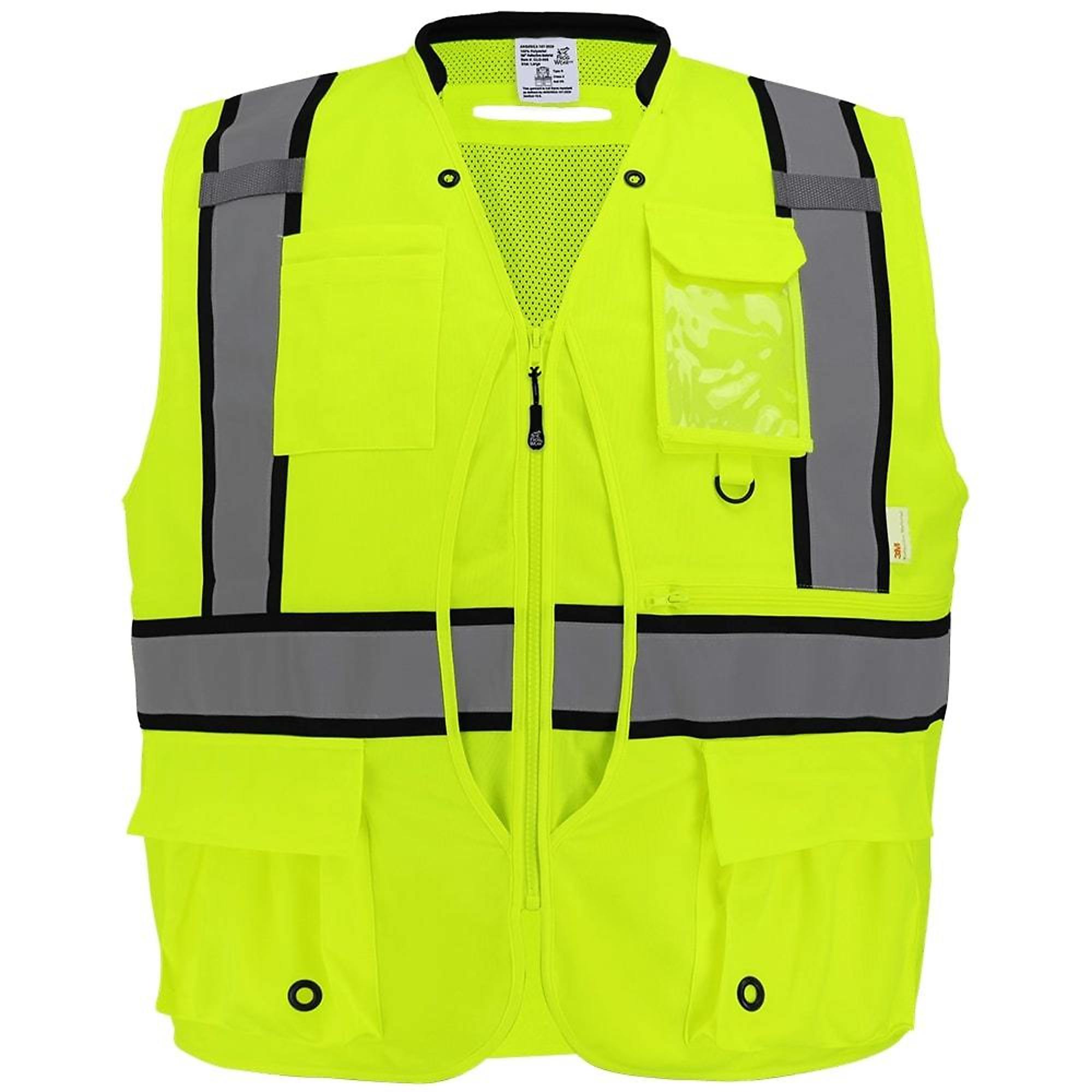 FrogWear, HV Yellow/Green, Class 2 8 Pocket, Solid/Mesh Vest, Size XL, Color High-Visibility Yellow/Green, Model GLO-088-XL