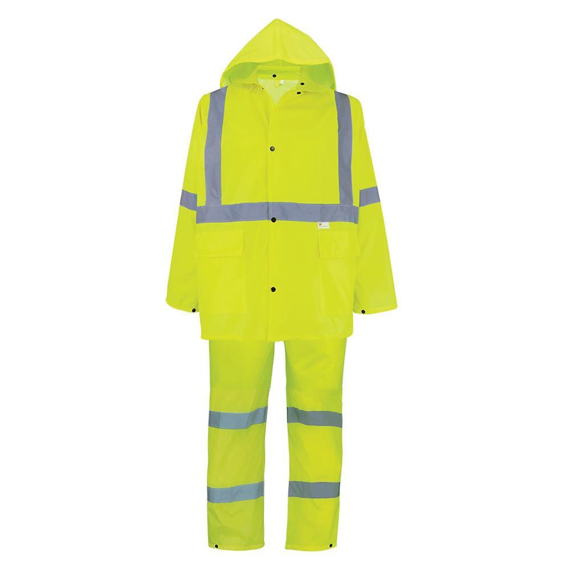 FrogWear, HV Yellow/Green, Class 3 Three-Piece Rain Suit, Size 2XL, Color High-Visibility Yellow/Green, Model GLO-8000-2XL