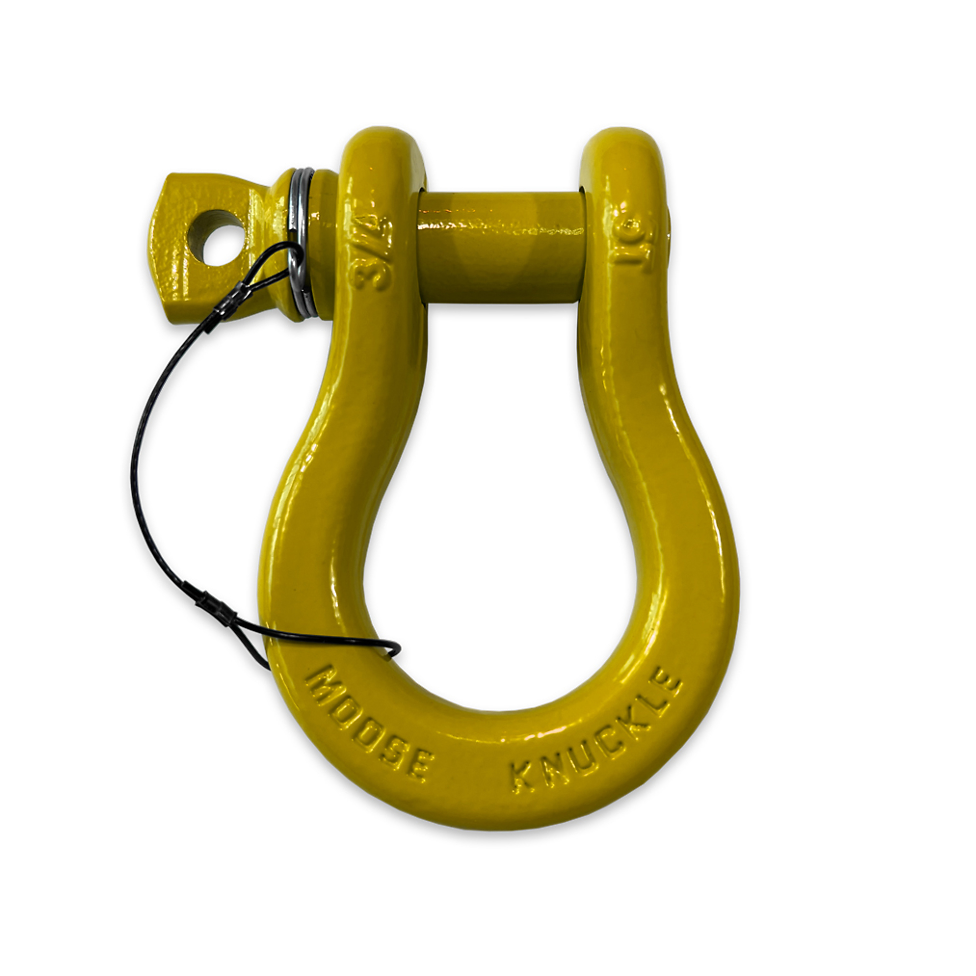 Moose Knuckle Offroad, Detonator Yellow Recovery Lanyard Spin Pin 3/4 Shackle, Working Load Limit 10000 lb, Model FN000023-007