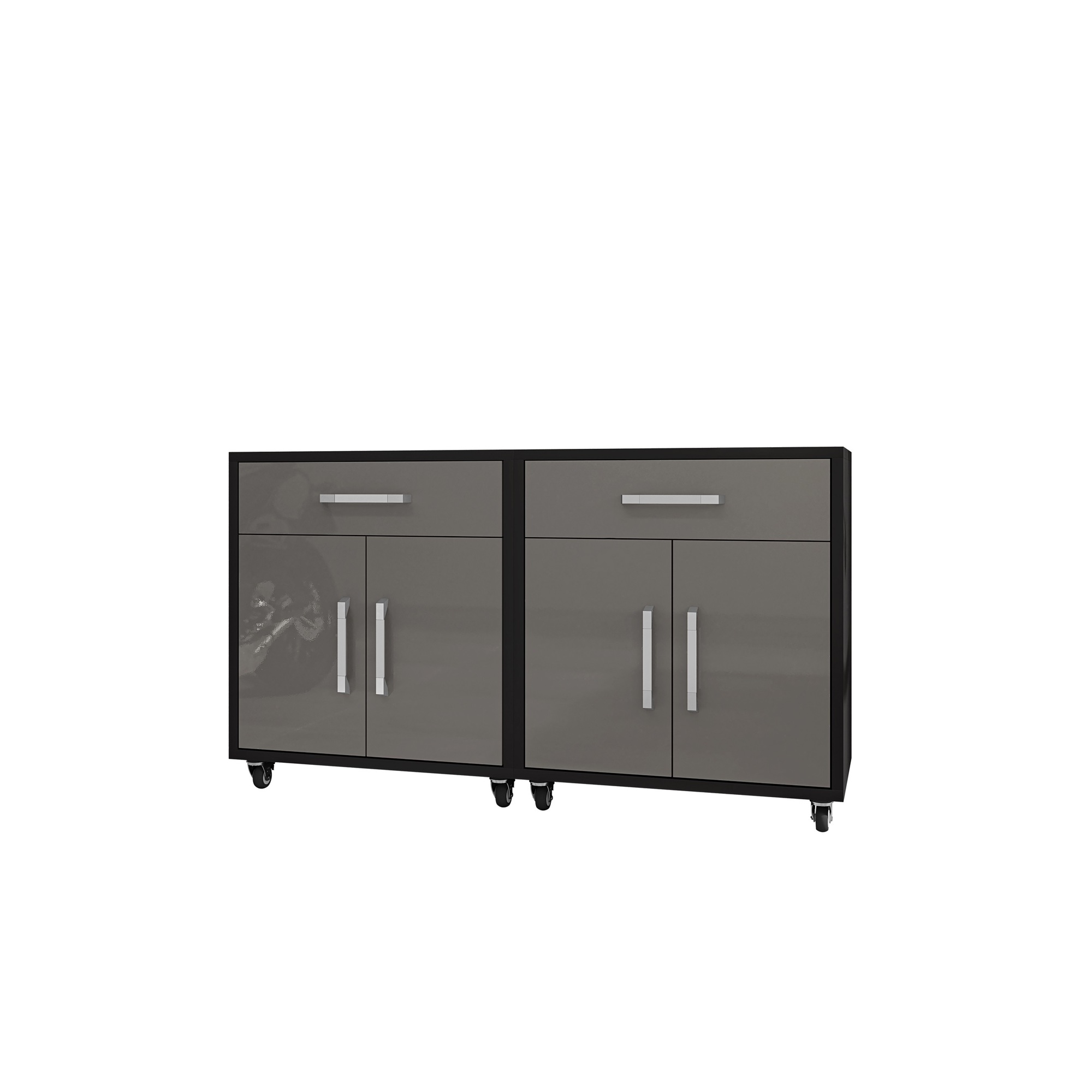 Manhattan Comfort, Eiffel Mobile Garage Cabinet Black Grey Set of 2 Height 34.41 in, Width 56.7 in, Color Gray, Model 2-252BMC