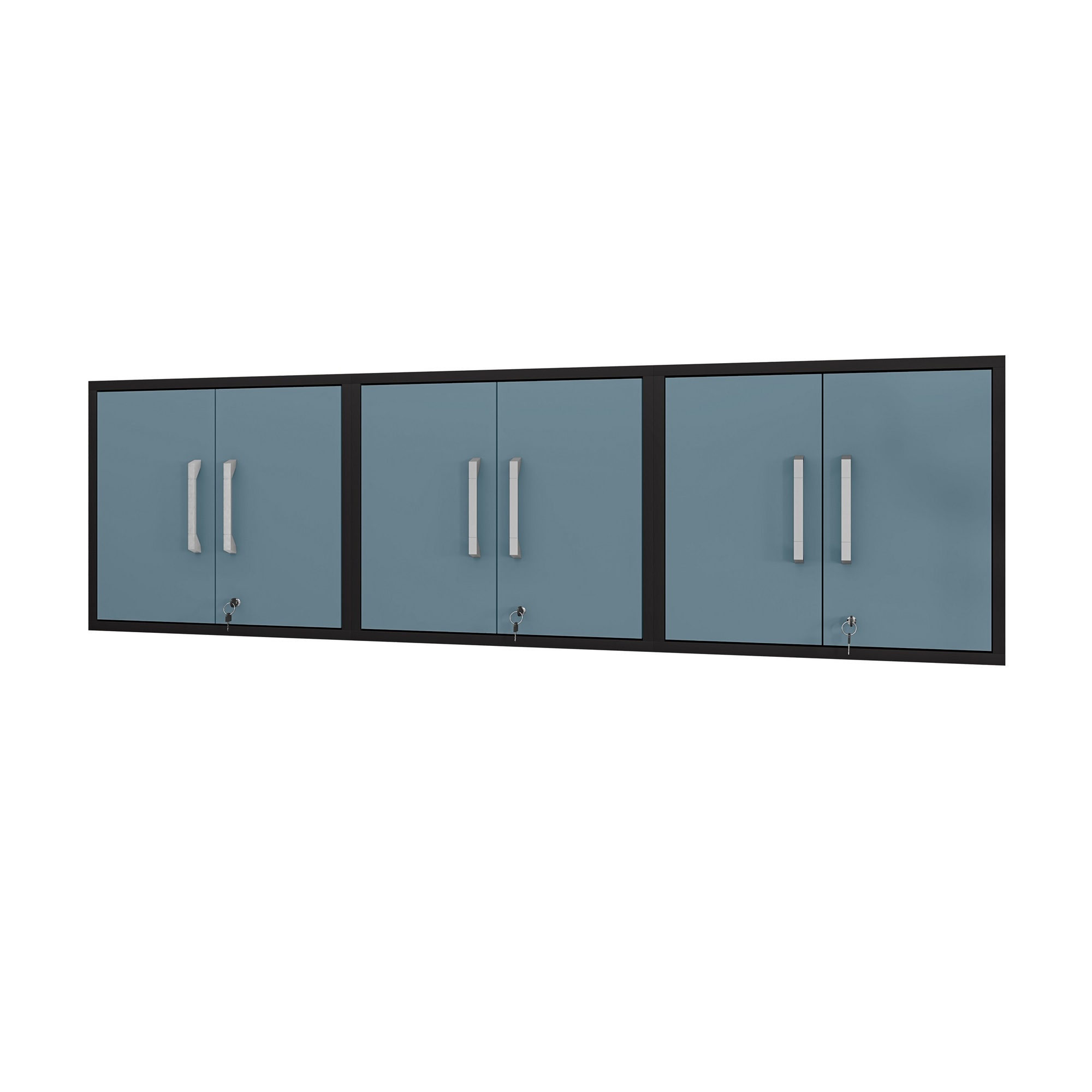 Manhattan Comfort, Eiffel Floating Garage Cabinet, Black Aqua Set 3 Height 25.59 in, Width 85.05 in, Color Blue, Model 3-251BMC