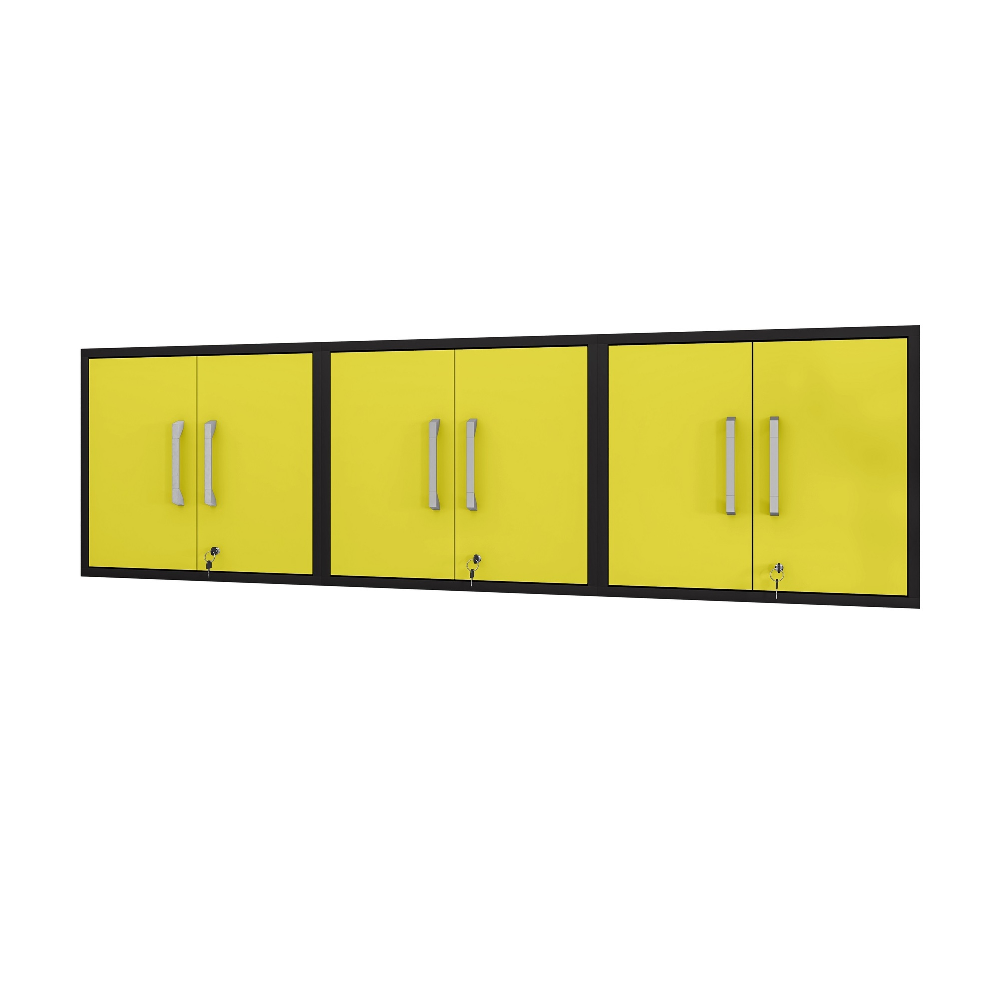 Manhattan Comfort, Eiffel Floating Garage Cabinet Black Yellow Set 3 Height 25.59 in, Width 85.05 in, Color Yellow, Model 3-251BMC
