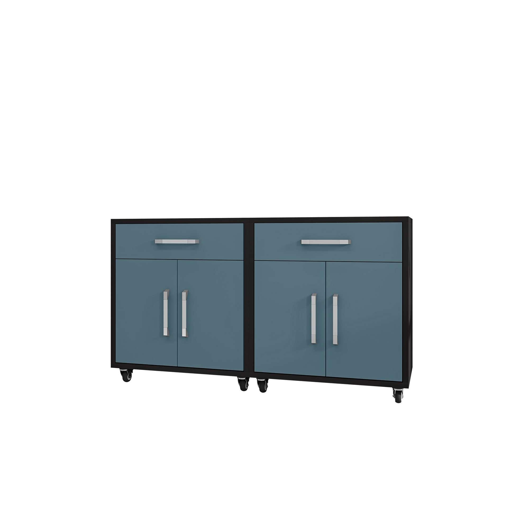 Manhattan Comfort, Eiffel Mobile Garage Cabinet Black and Aqua Set 2 Height 34.41 in, Width 56.7 in, Color Blue, Model 2-252BMC