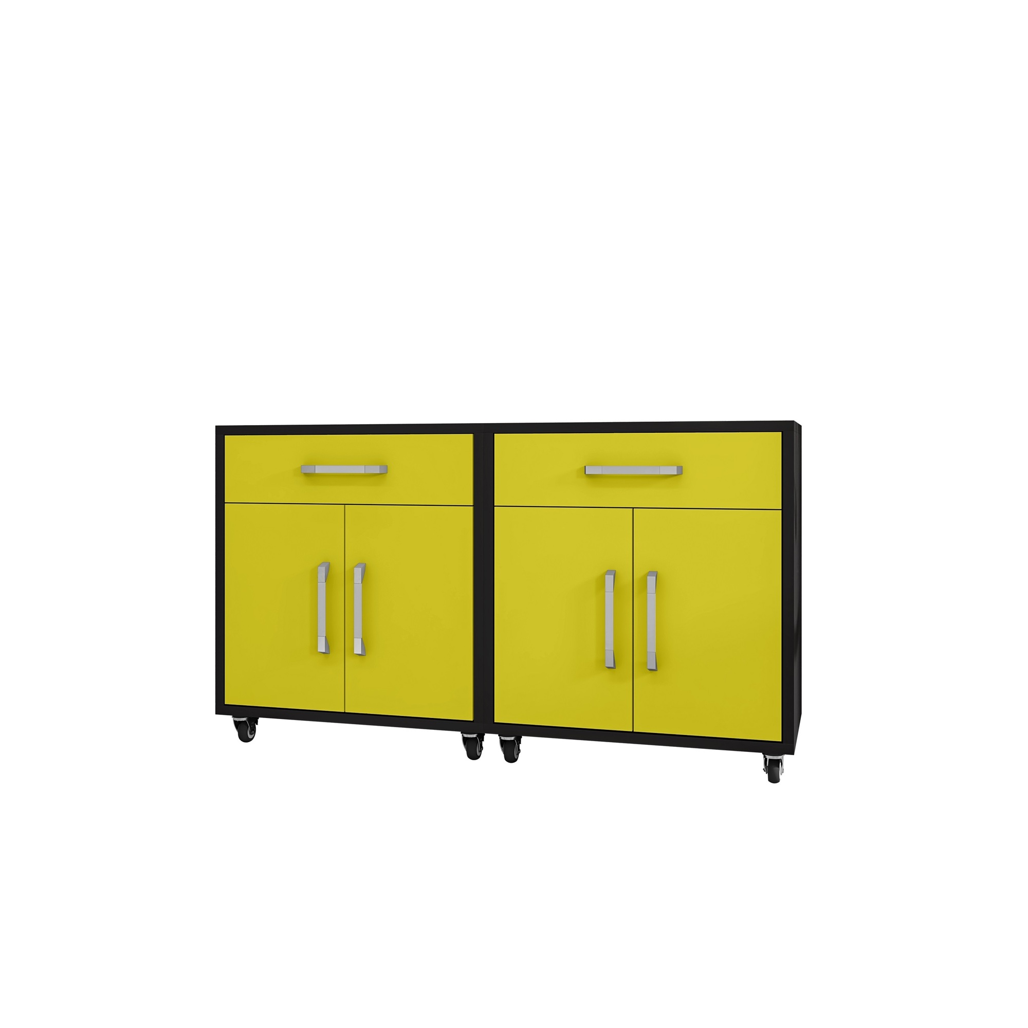 Manhattan Comfort, Eiffel Mobile Garage Cabinet in Black Yellow Set 2 Height 34.41 in, Width 56.7 in, Color Yellow, Model 2-252BMC