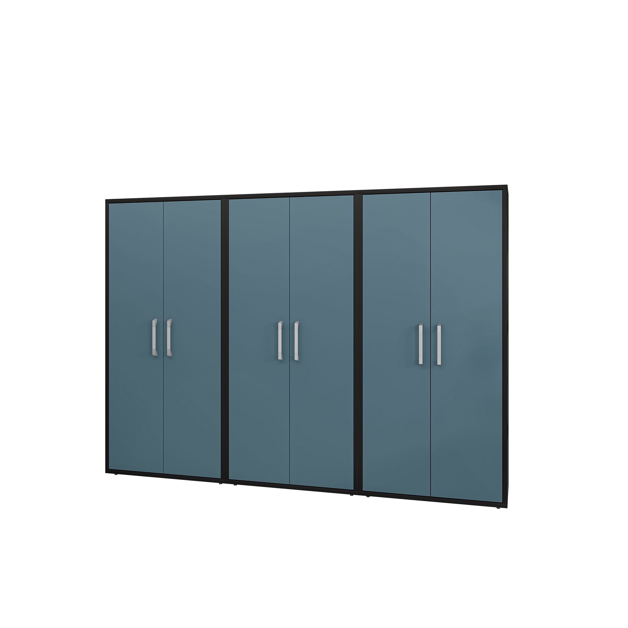 Manhattan Comfort, Eiffel Storage Cabinet in Black and Aqua, Set of 3 Height 73.43 in, Width 106.29 in, Color Blue, Model 3-250BMC