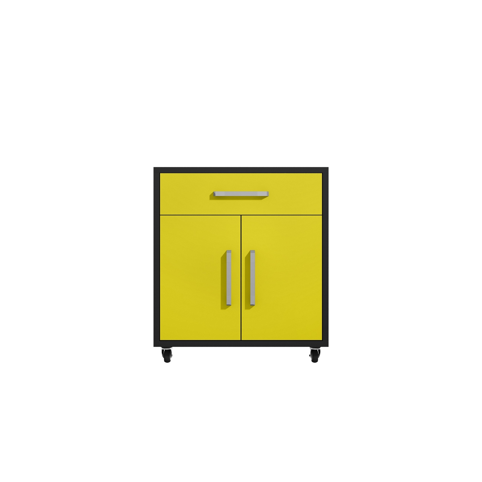 Manhattan Comfort, Eiffel 28.35 Mobile Garage Storage Cabinet, Yellow, Height 34.41 in, Width 28.35 in, Color Yellow, Model 252BMC