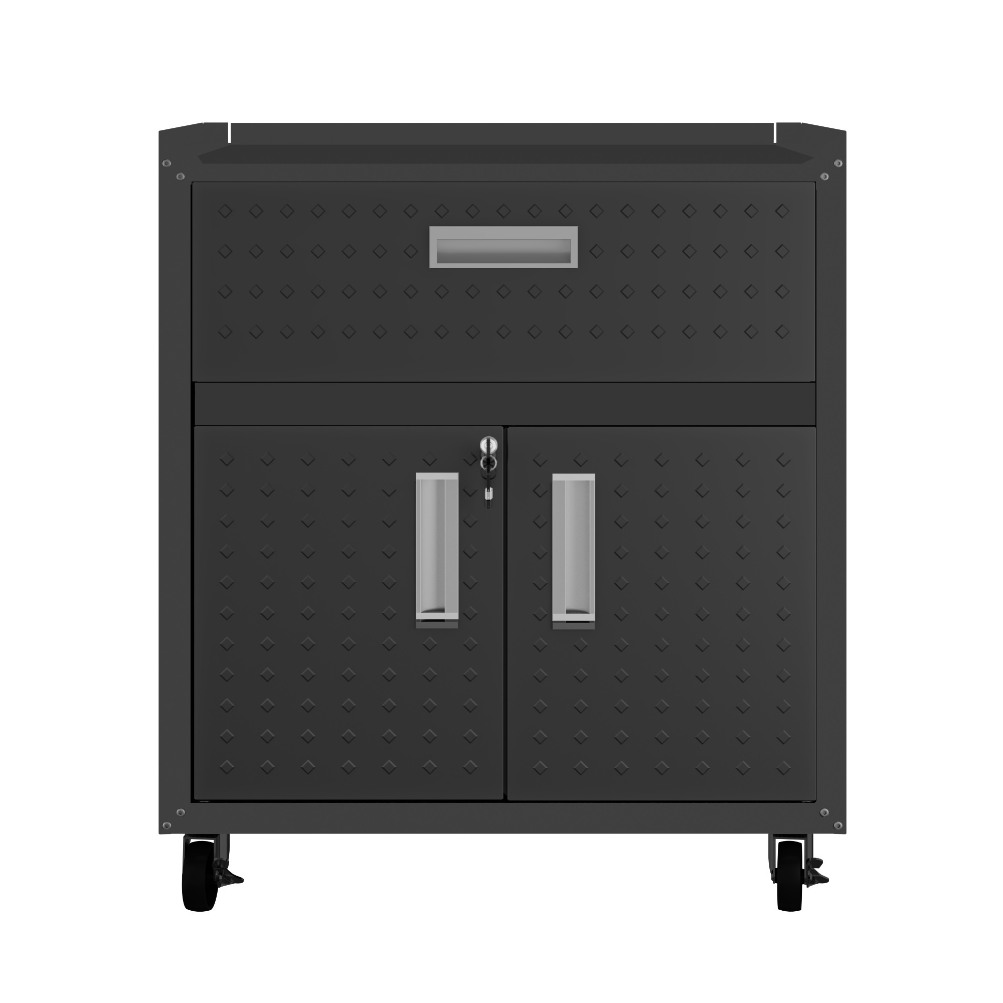 Manhattan Comfort, Fortress Mobile Garage Cabinet in Charcoal Grey, Height 31.5 in, Width 30.3 in, Color Dark Gray, Model 2GMCC