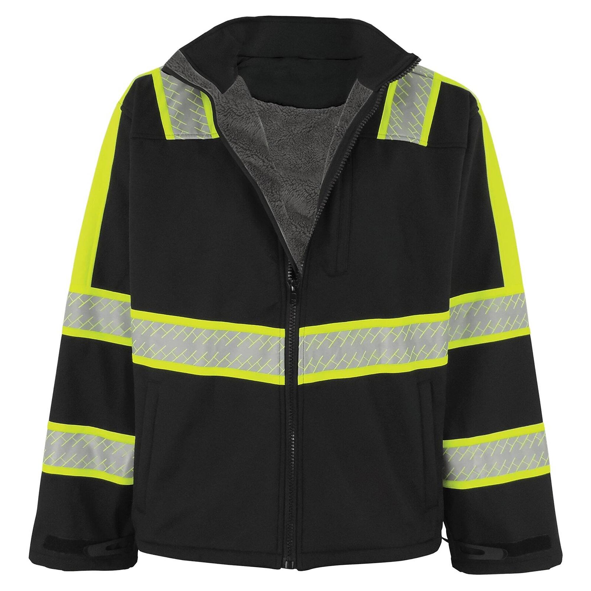 FrogWear, Prem Enhanced Visibility Black Sherpa-Lined Jacket, Size L, Color Black with Silver Reflective, Model EV-SJ1-L
