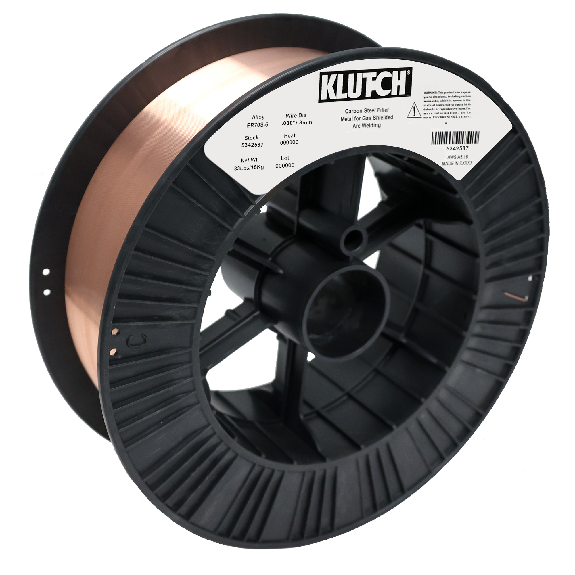 Klutch ER70S6 Mild Steel Welding Wire, Size .030, 33-Lb. Spool, Model ER70S6-030-33NT