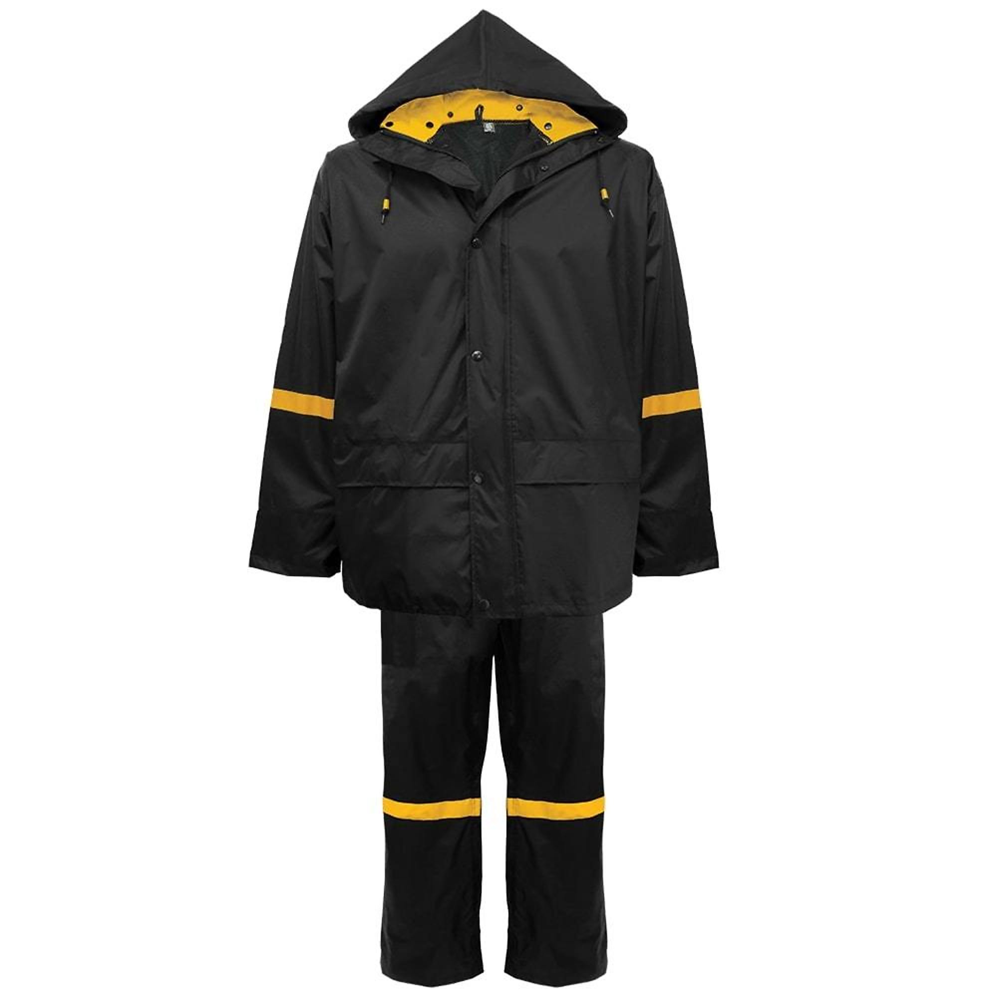 FrogWear, Black, PVC Coated, Nylon Three-Piece Rain Suit, Size XL, Color Black/Yellow, Model R6400-XL