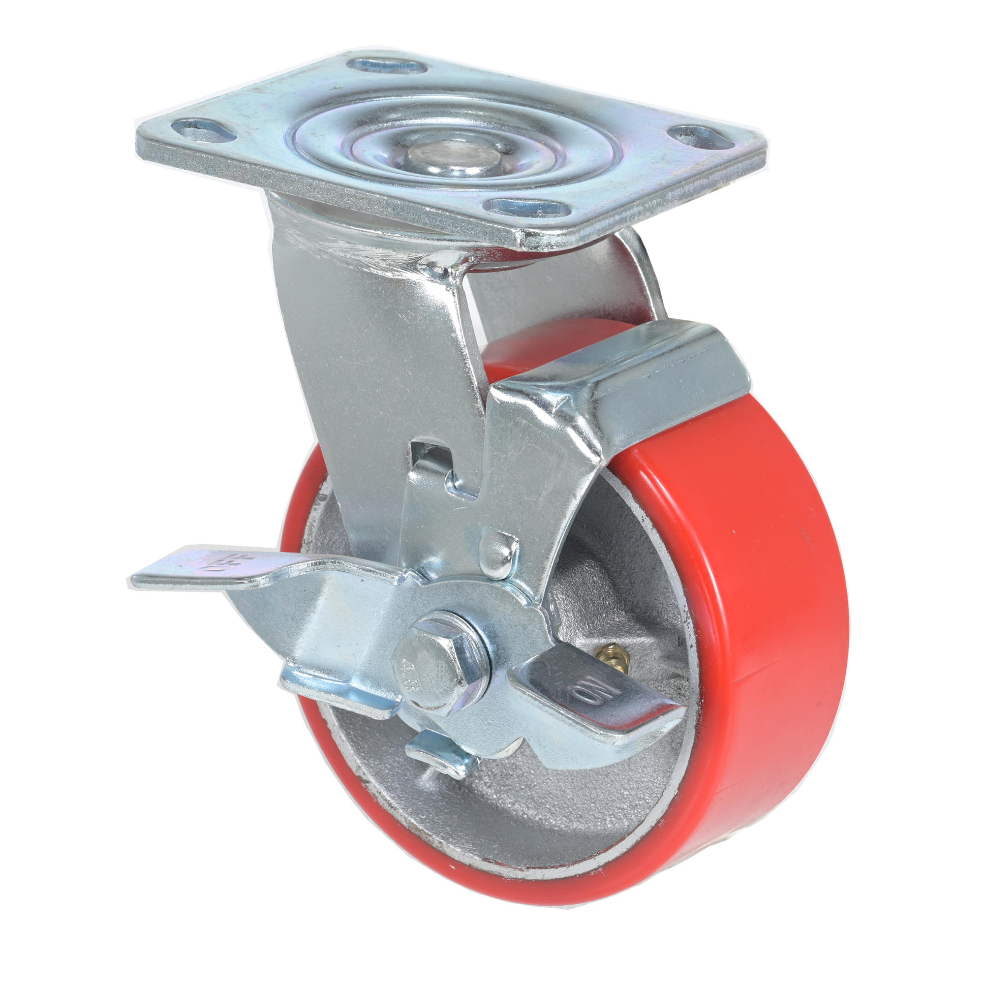 Vestil, Poly swivel with brake caster red, Wheel Diameter 5 in, Package (qty.) 1 Model CST-PU-5X2-S-BR